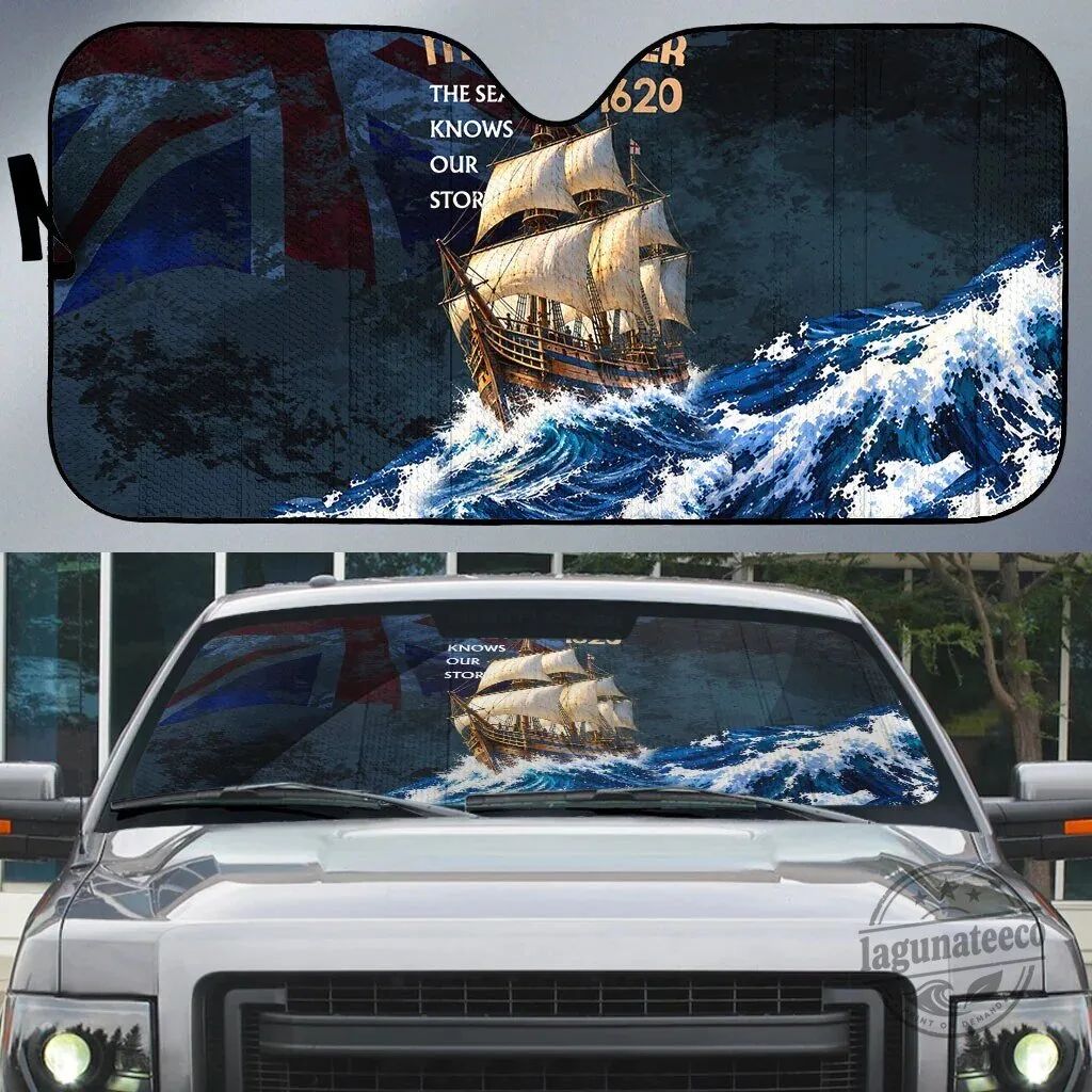 Mayflower 1620 Ship Ocean Waves Vintage Nautical Car Sunshade