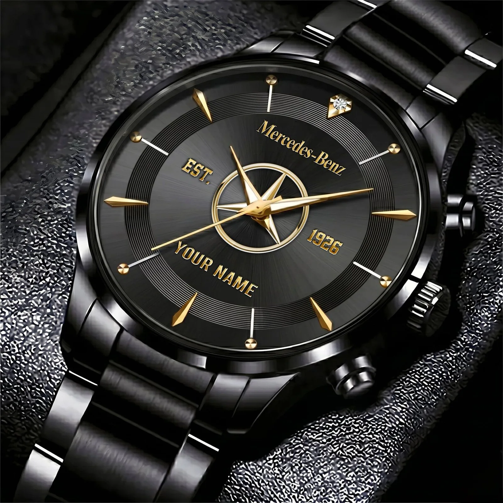 Mercedes-Benz Est. 1926 Custom Name Black Stainless Steel Men's Watch