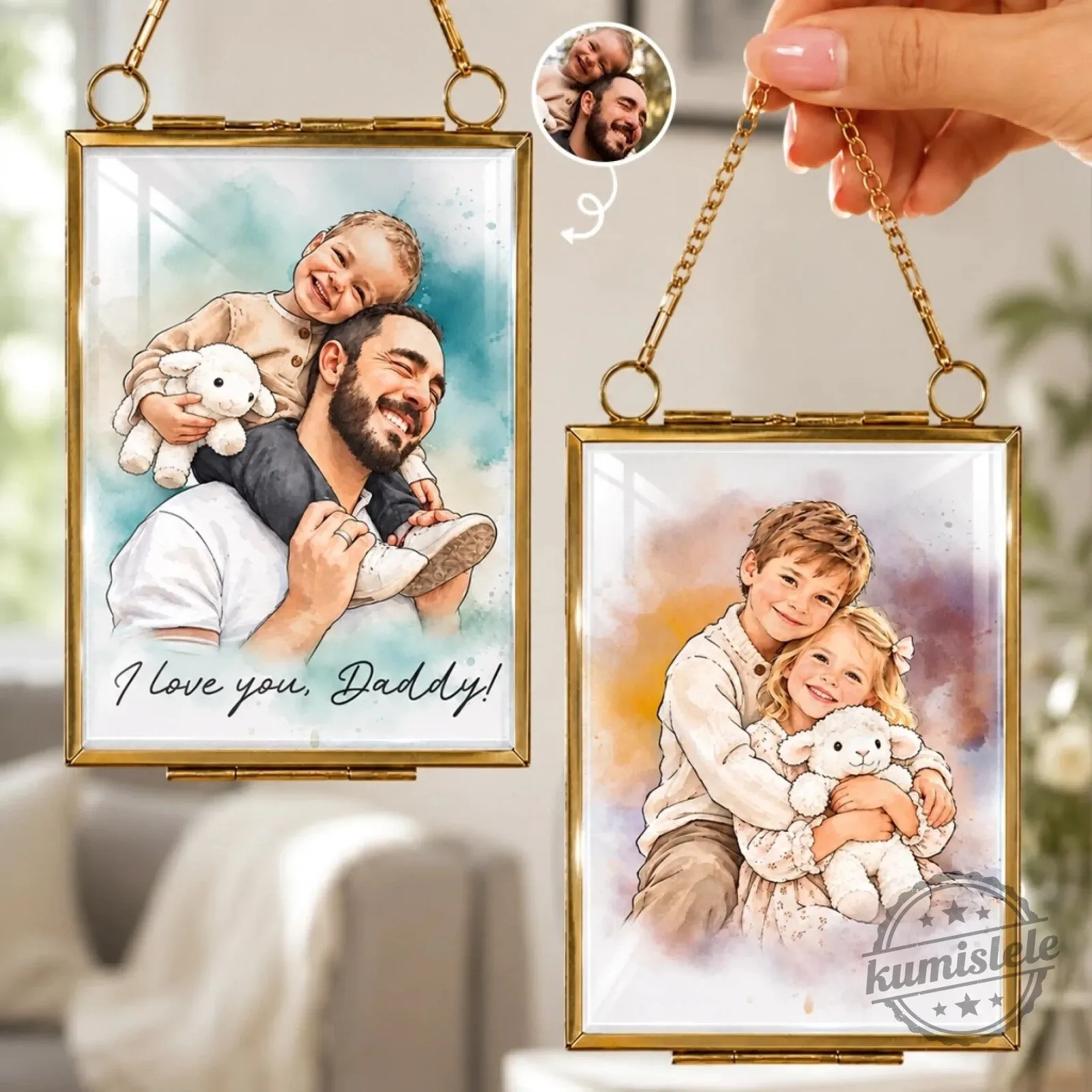 Personalized Family Portrait Custom Photo Hanging Glass Frame Ornament Gift