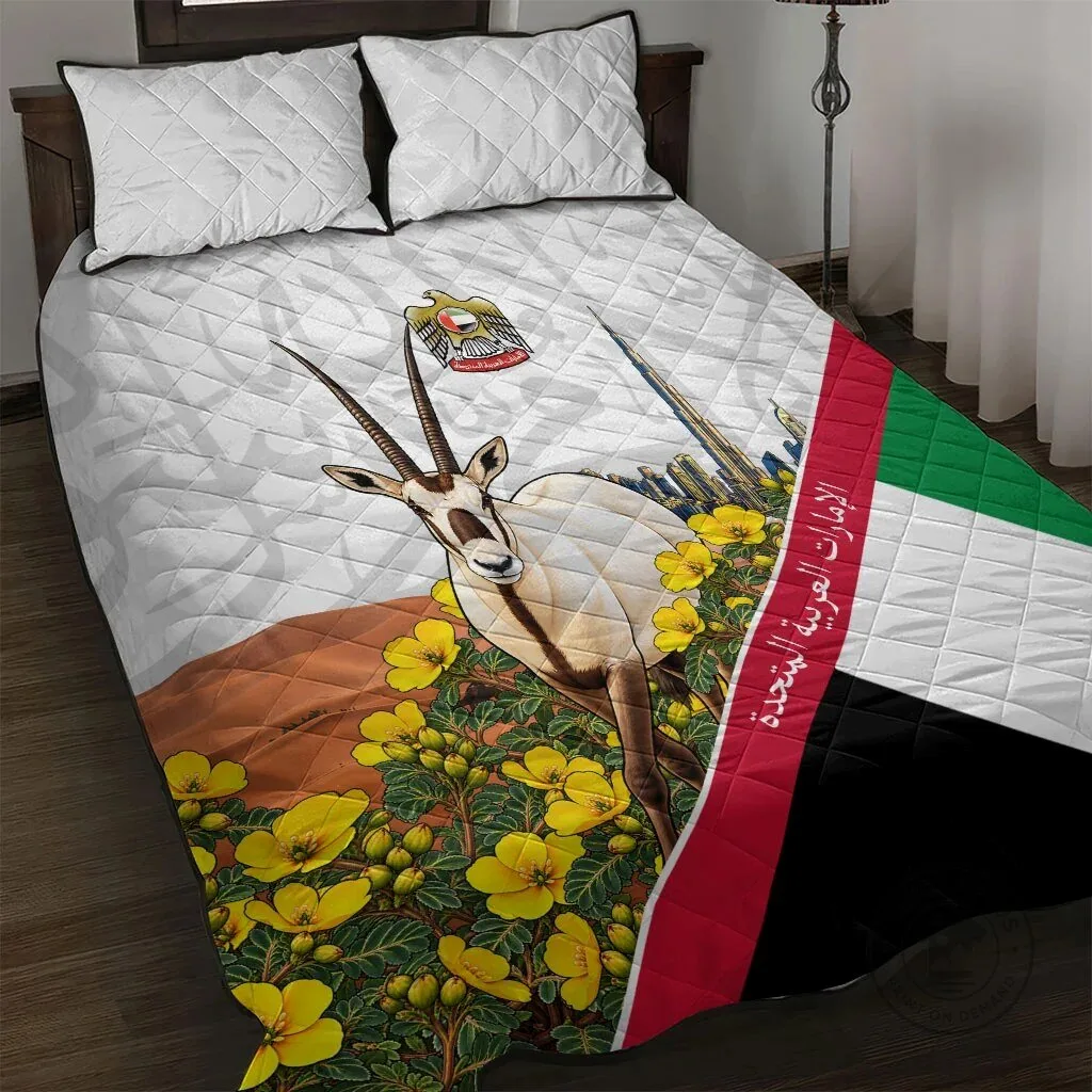 United Arab Emirates National Day Arabian Oryx Floral Quilt Bedding Set