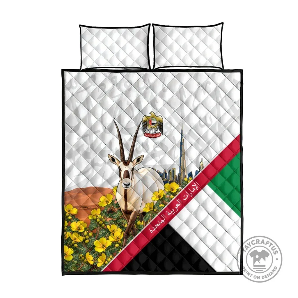 United Arab Emirates National Day Arabian Oryx Floral Quilt Bedding Set 6 United Arab Emirates National Day Arabian Oryx Floral Quilt Bedding Set