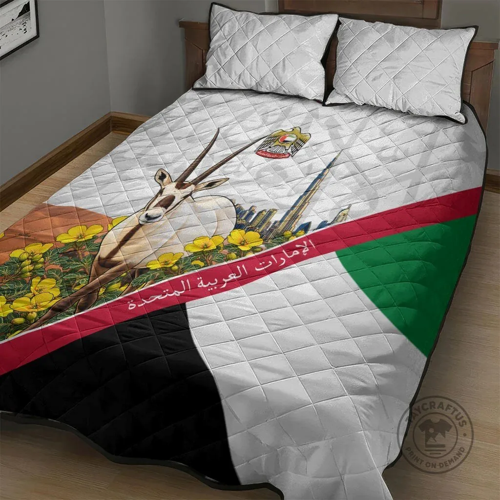 United Arab Emirates National Day Arabian Oryx Floral Quilt Bedding Set 7 United Arab Emirates National Day Arabian Oryx Floral Quilt Bedding Set