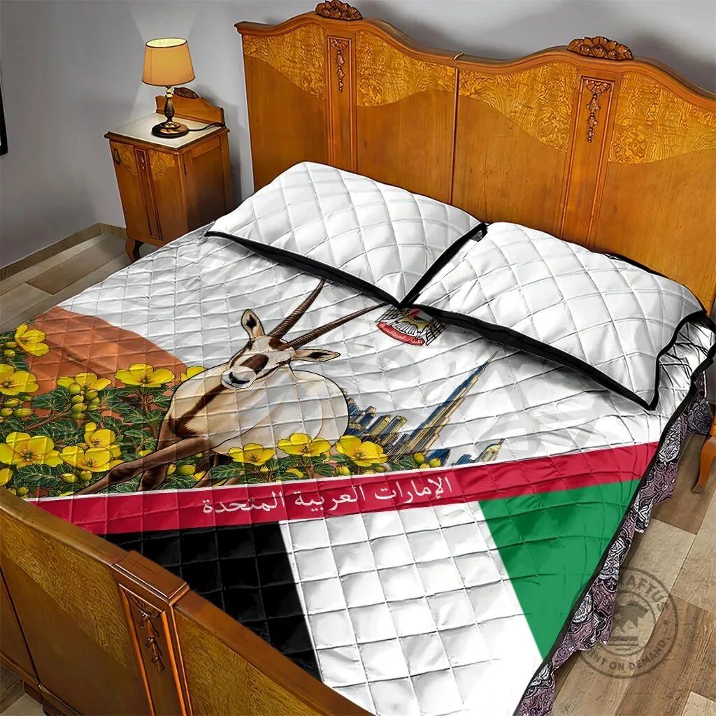 United Arab Emirates National Day Arabian Oryx Floral Quilt Bedding Set 8 United Arab Emirates National Day Arabian Oryx Floral Quilt Bedding Set