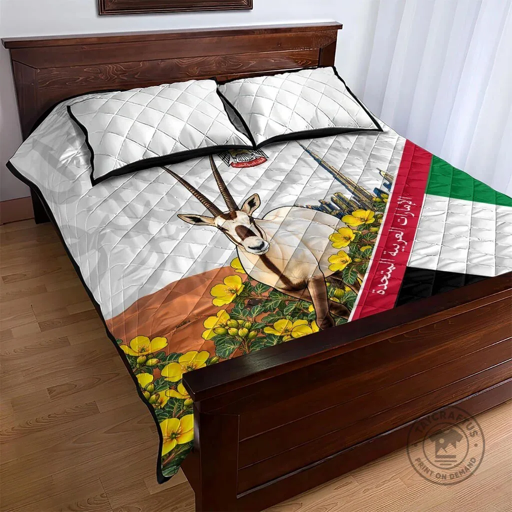 United Arab Emirates National Day Arabian Oryx Floral Quilt Bedding Set 9 United Arab Emirates National Day Arabian Oryx Floral Quilt Bedding Set