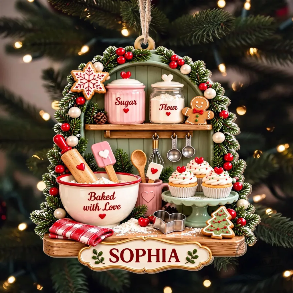 Personalized Christmas Baking Kitchen Scene Ornament, Custom Baker Gift Personalized Christmas Baking Kitchen Scene Ornament, Custom Baker Gift
