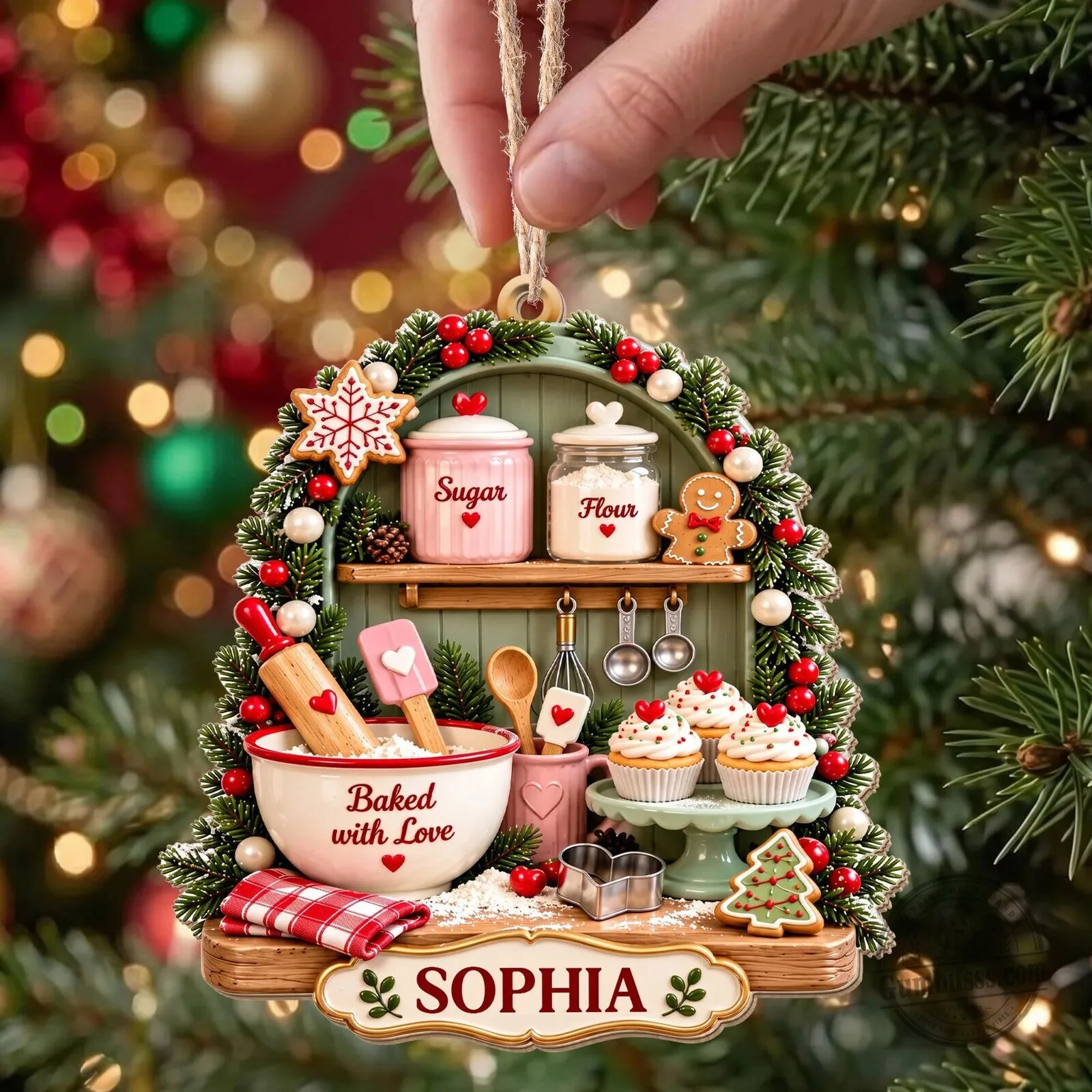 Personalized Christmas Baking Kitchen Scene Ornament, Custom Baker Gift 14 Personalized Christmas Baking Kitchen Scene Ornament, Custom Baker Gift