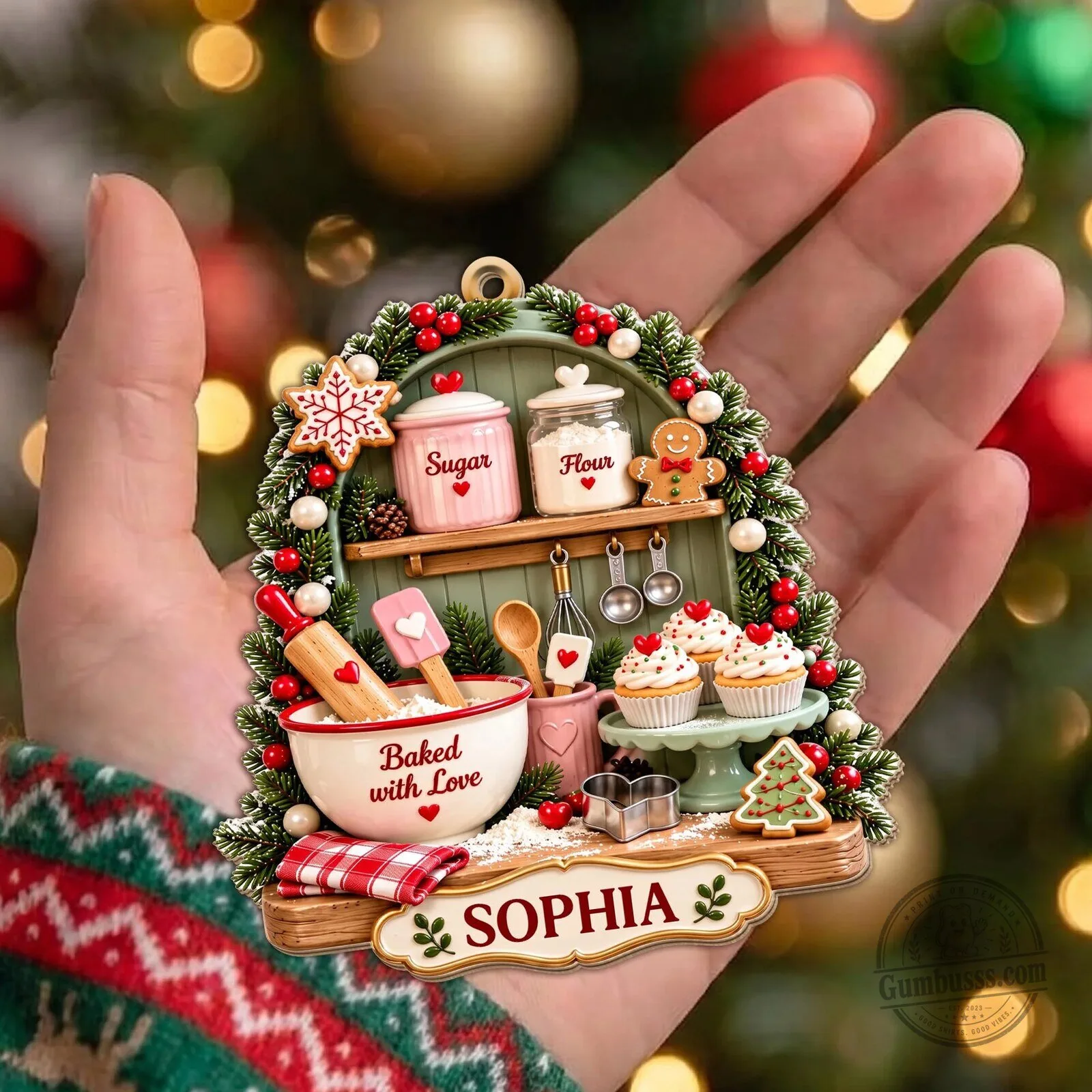 Personalized Christmas Baking Kitchen Scene Ornament, Custom Baker Gift 15 Personalized Christmas Baking Kitchen Scene Ornament, Custom Baker Gift