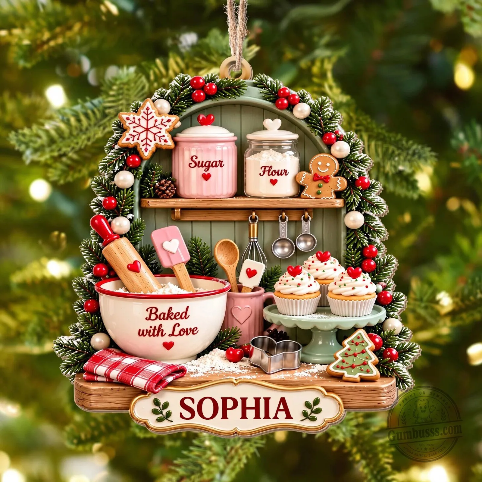 Personalized Christmas Baking Kitchen Scene Ornament, Custom Baker Gift 16 Personalized Christmas Baking Kitchen Scene Ornament, Custom Baker Gift