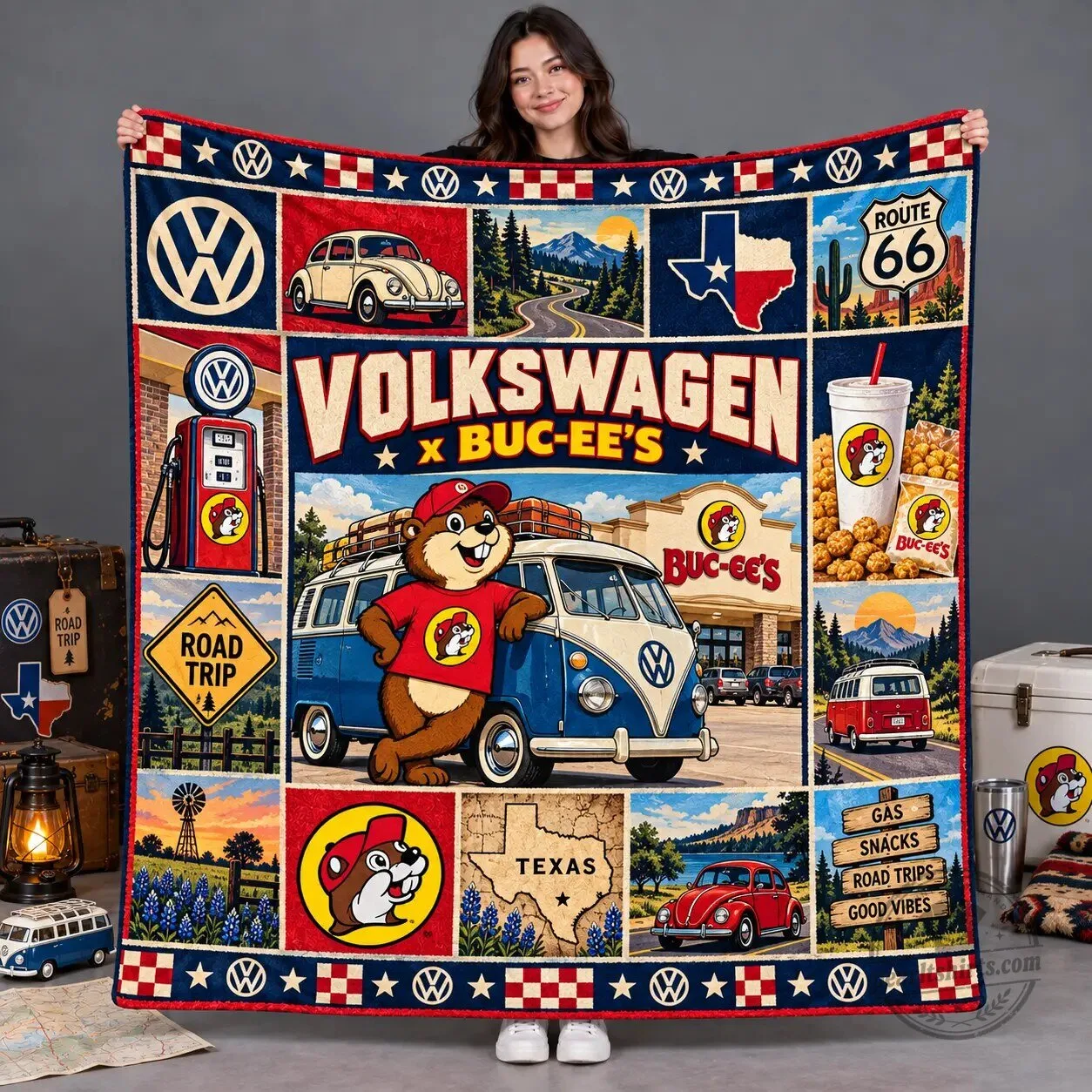 Volkswagen Buc-ee's Route 66 Road Trip Texas Fleece Blanket