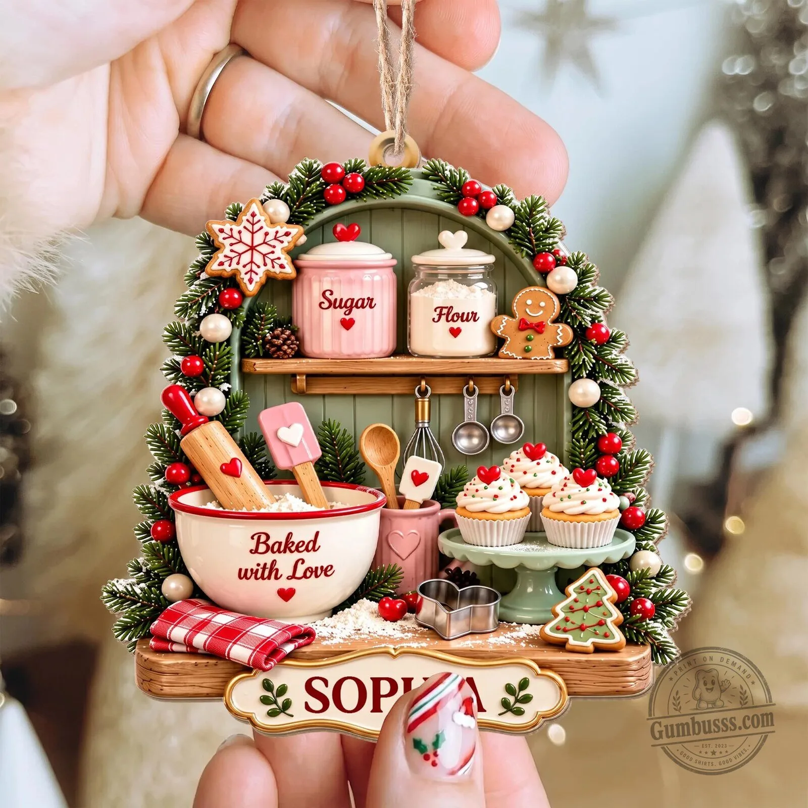 Personalized Christmas Baking Kitchen Scene Ornament, Custom Baker Gift 18 Personalized Christmas Baking Kitchen Scene Ornament, Custom Baker Gift