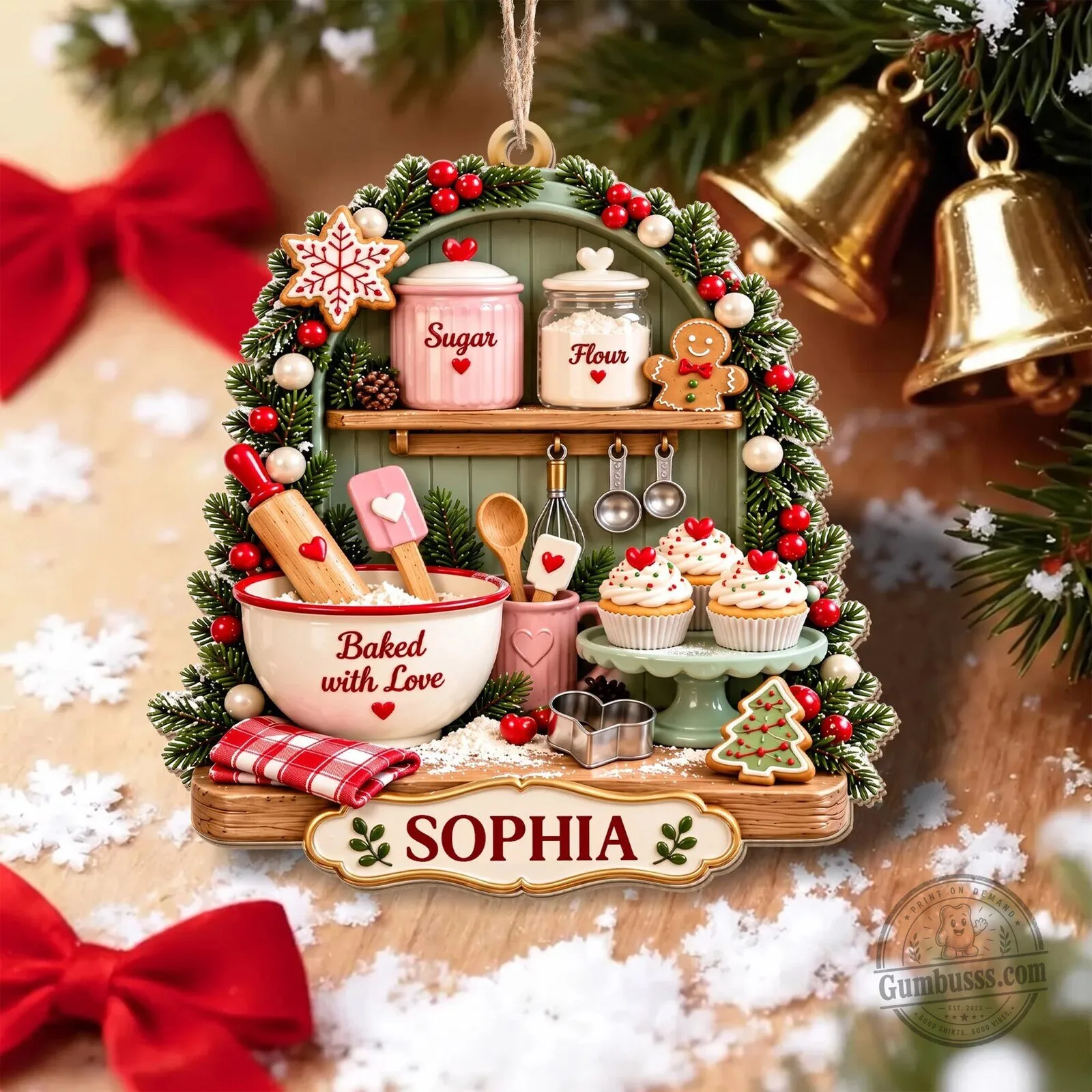 Personalized Christmas Baking Kitchen Scene Ornament, Custom Baker Gift 19 Personalized Christmas Baking Kitchen Scene Ornament, Custom Baker Gift