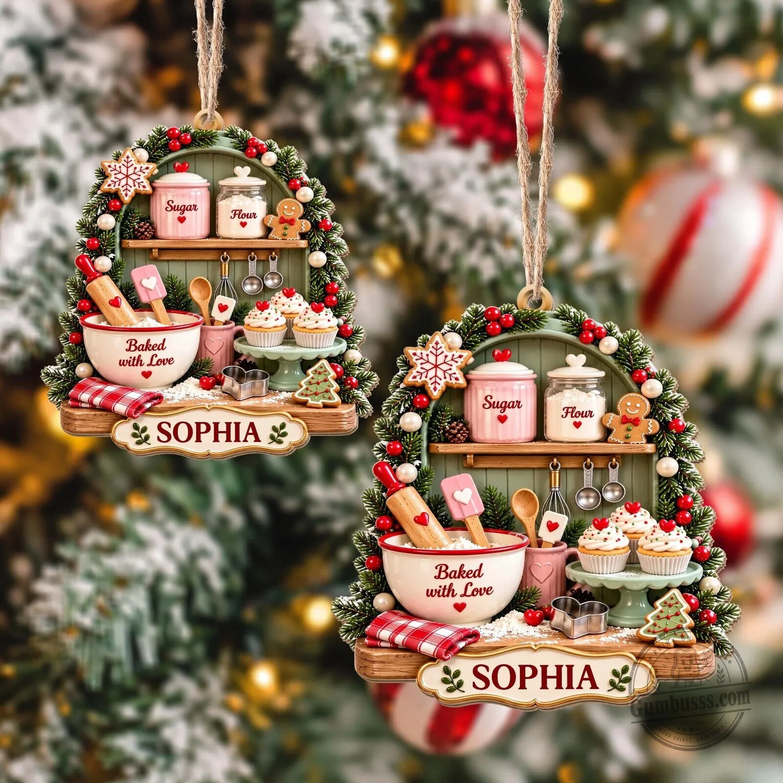 Personalized Christmas Baking Kitchen Scene Ornament, Custom Baker Gift 20 Personalized Christmas Baking Kitchen Scene Ornament, Custom Baker Gift
