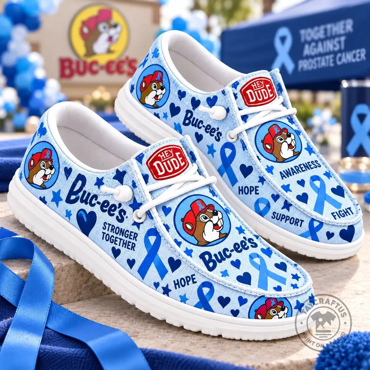 Buc-ee's Prostate Cancer Awareness Ribbon Light Blue Loafer Shoes