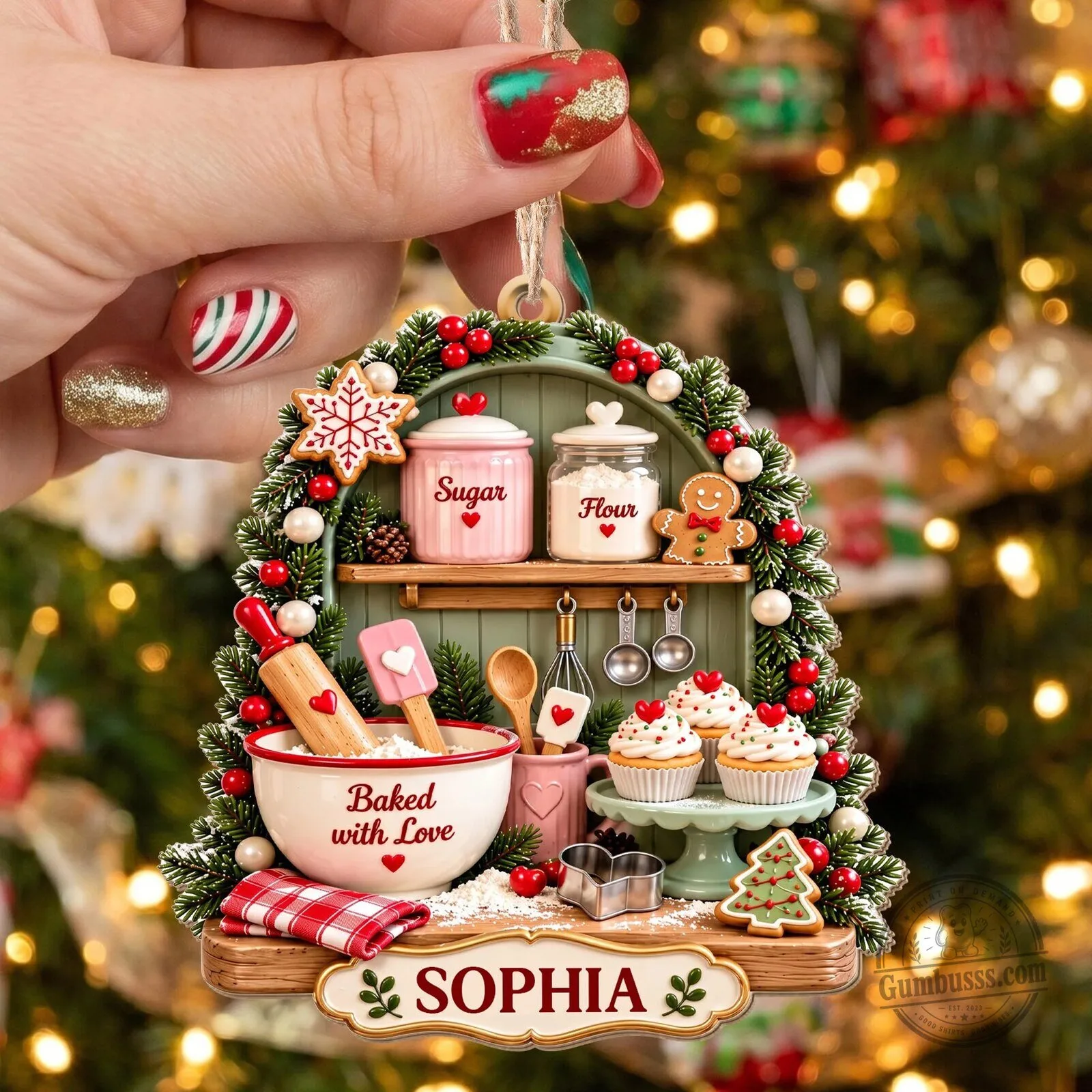 Personalized Christmas Baking Kitchen Scene Ornament, Custom Baker Gift 23 Personalized Christmas Baking Kitchen Scene Ornament, Custom Baker Gift