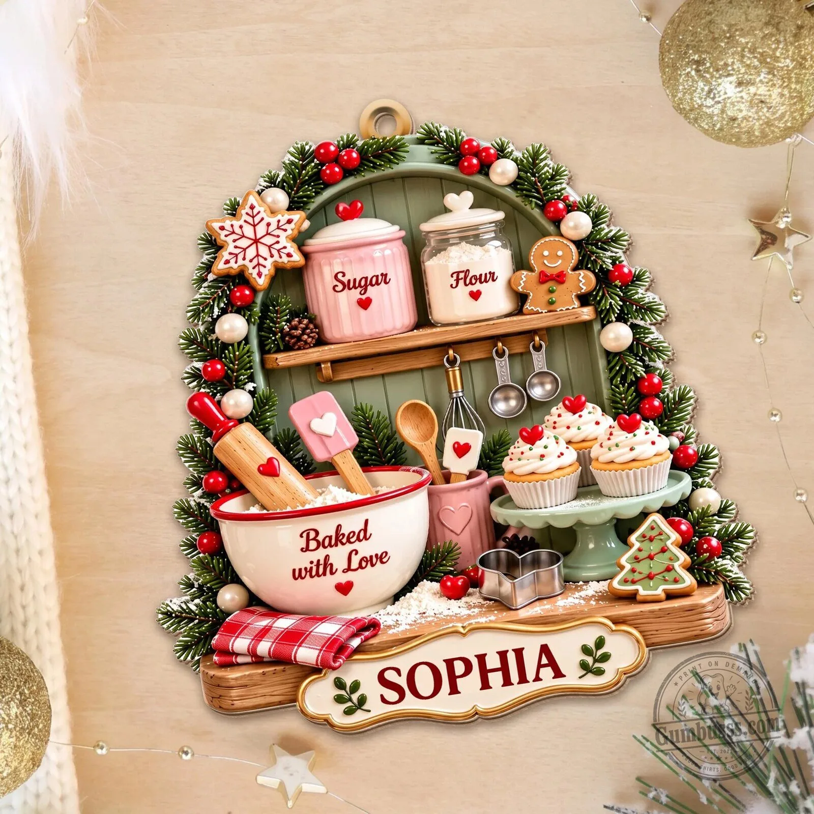 Personalized Christmas Baking Kitchen Scene Ornament, Custom Baker Gift 24 Personalized Christmas Baking Kitchen Scene Ornament, Custom Baker Gift