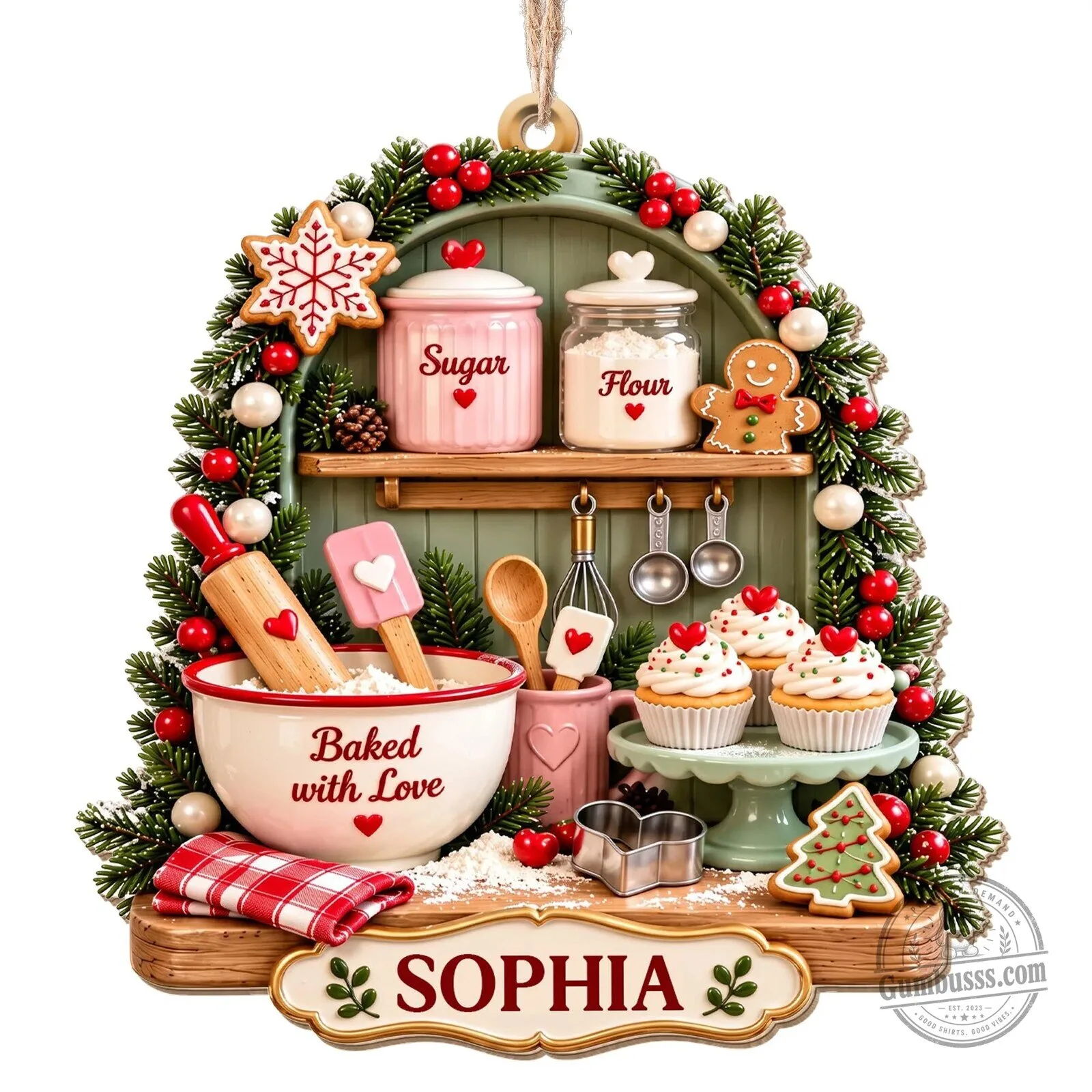 Personalized Christmas Baking Kitchen Scene Ornament, Custom Baker Gift 25 Personalized Christmas Baking Kitchen Scene Ornament, Custom Baker Gift
