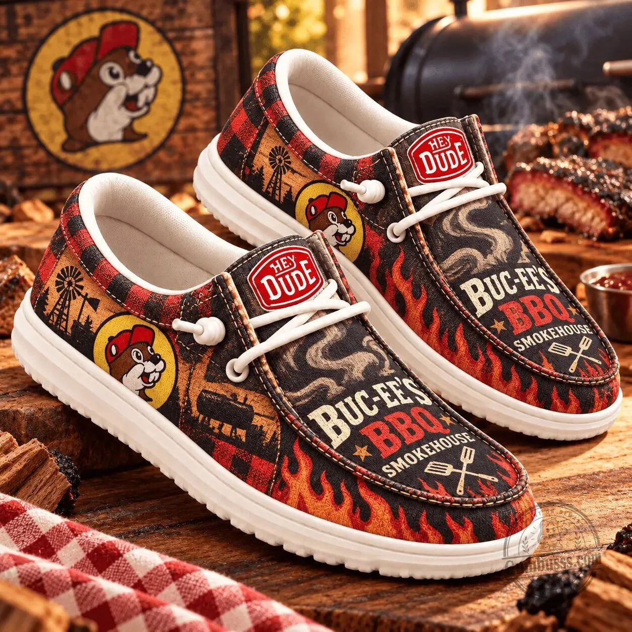 Buc-ee's BBQ Smokehouse Flame Pattern Loafer Shoes for Men and Women