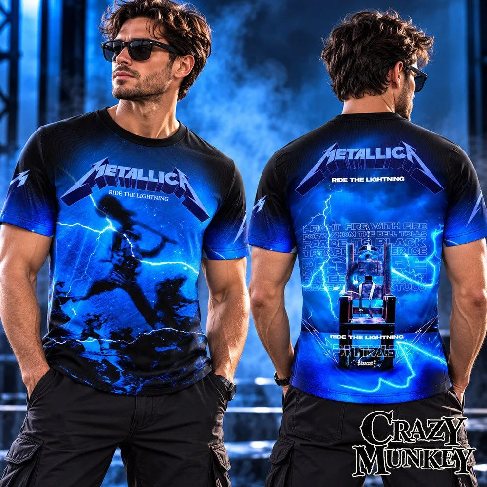 Metallica Ride the Lightning Blue Electric Guitar Graphic T Shirt | Apparel 3 Metallica Ride the Lightning Blue Electric Guitar Graphic T Shirt | Apparel