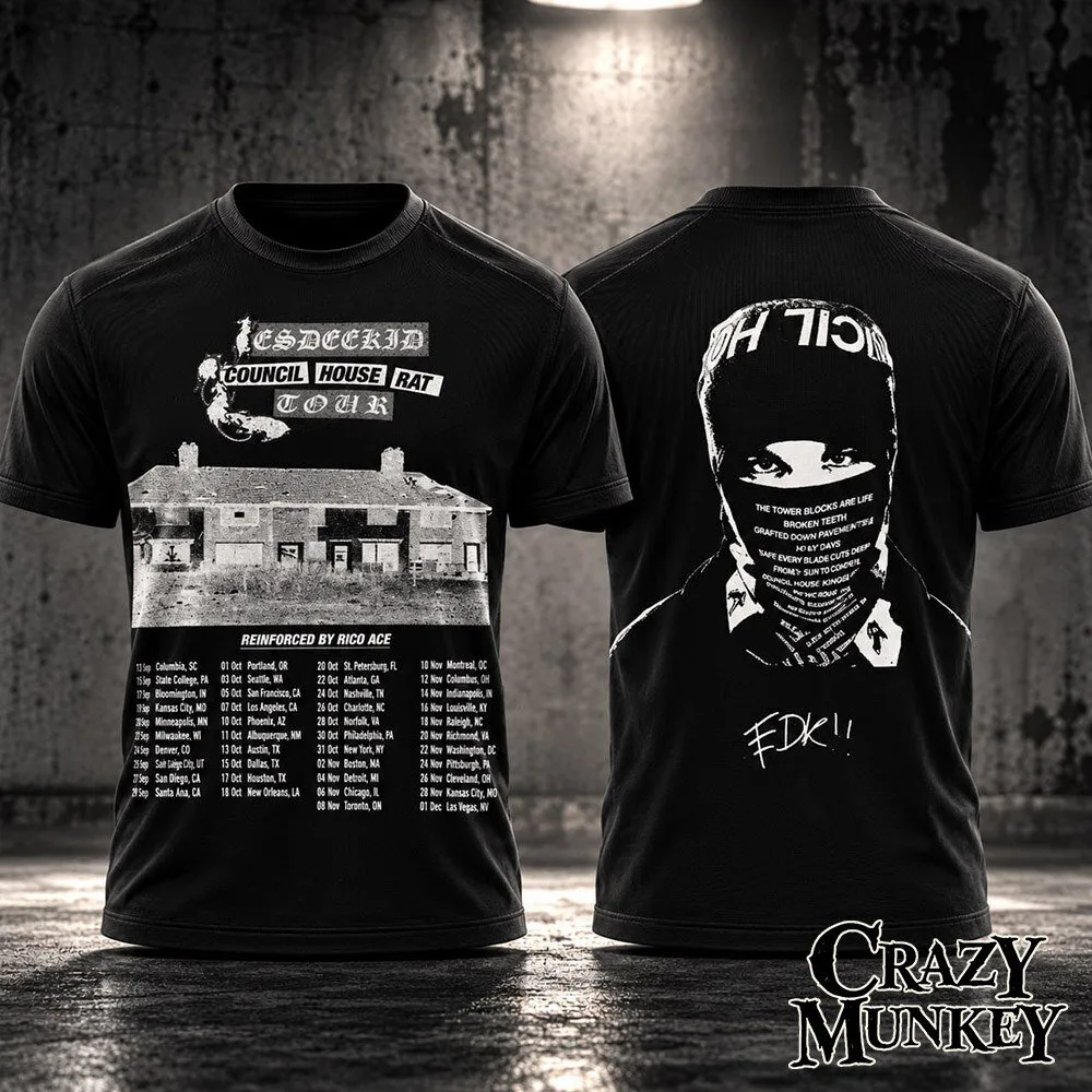 EsDeeKid Council House Rat Tour 2026 Black Graphic T Shirt | Apparel