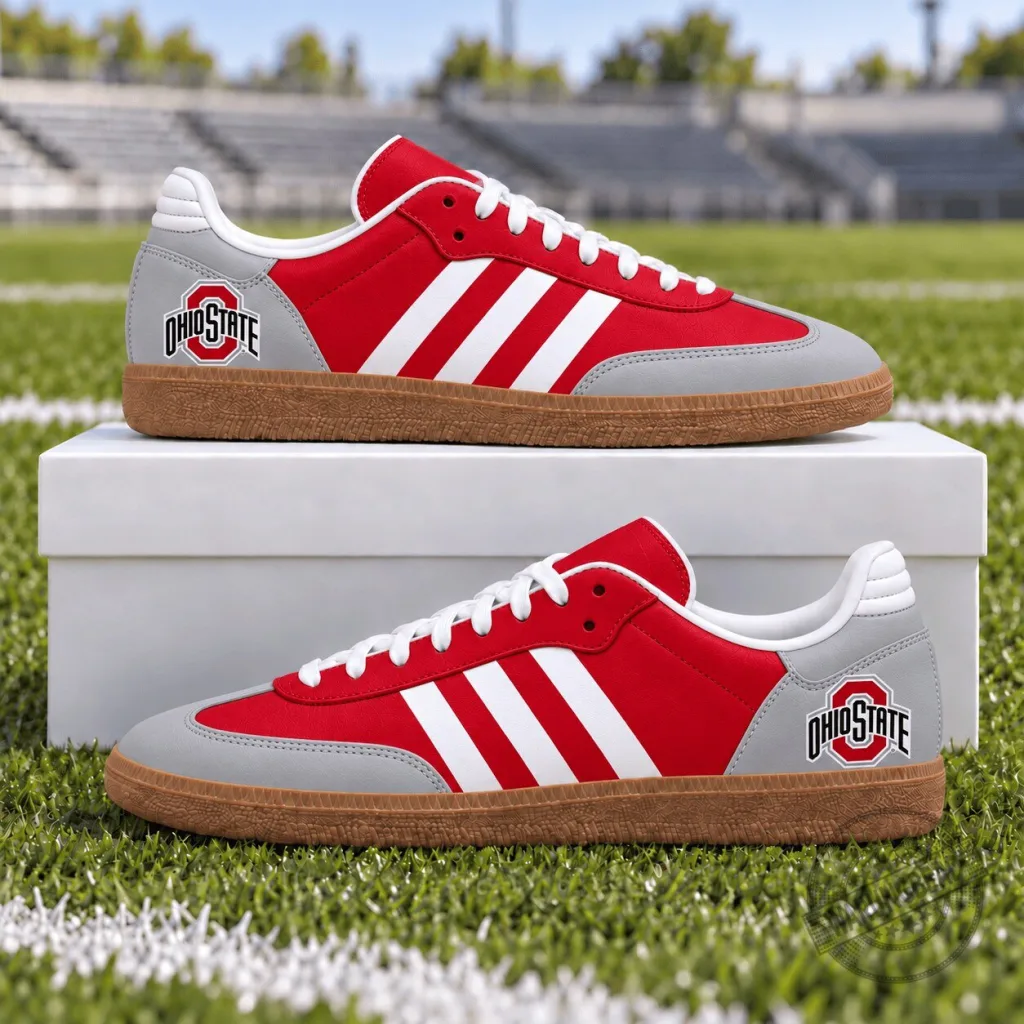 Ohio State Buckeyes Red and White Stripes Custom Casual Shoes Ohio State Buckeyes Red and White Stripes Custom Casual Shoes