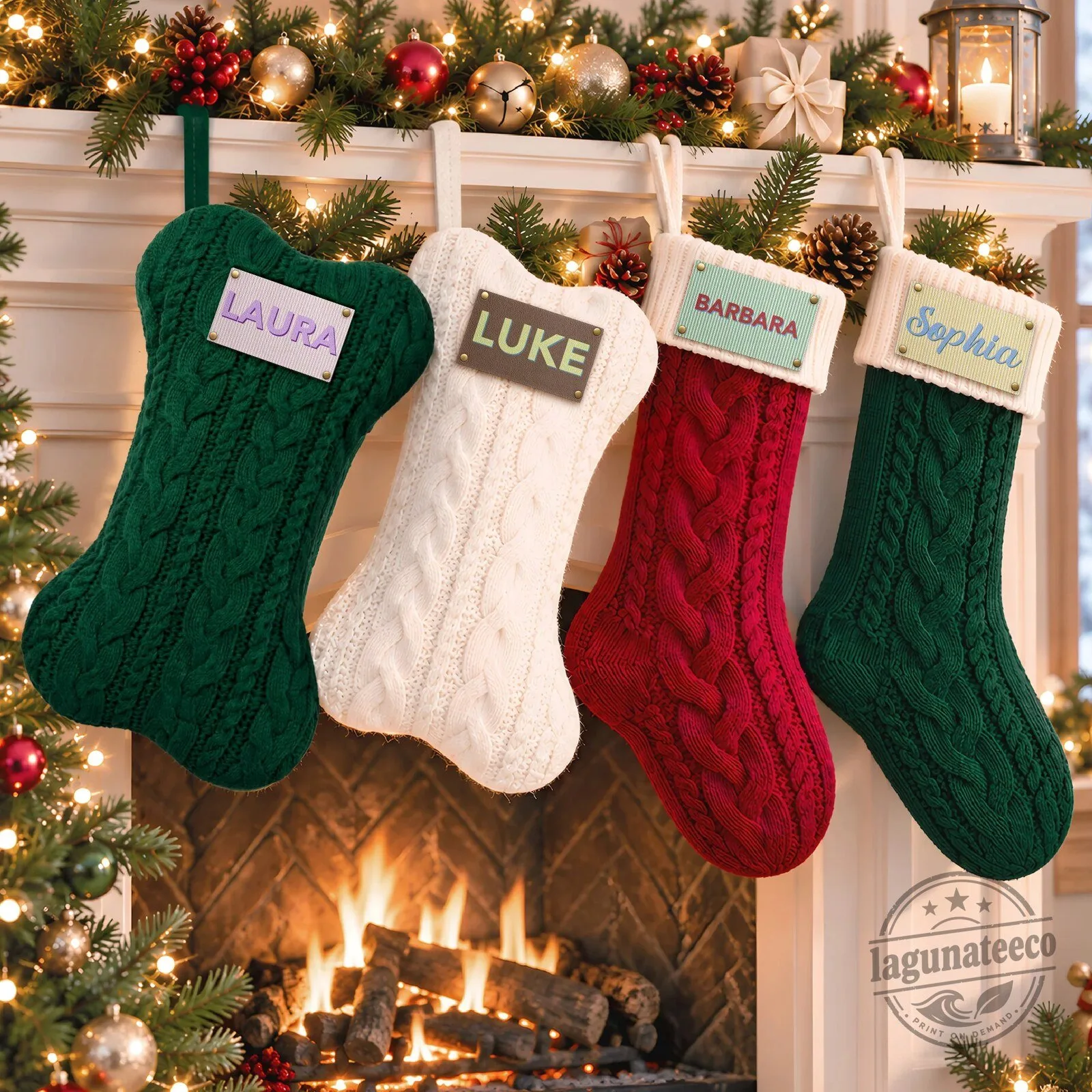 Personalized Cable Knit Christmas Stocking Custom Name Holiday Decor
