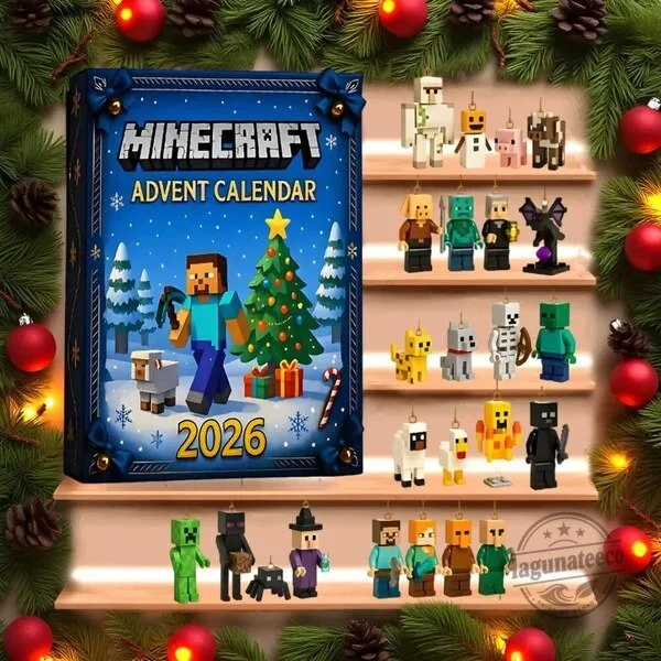 Minecraft 2026 Advent Calendar with 24 Game Character Ornaments
