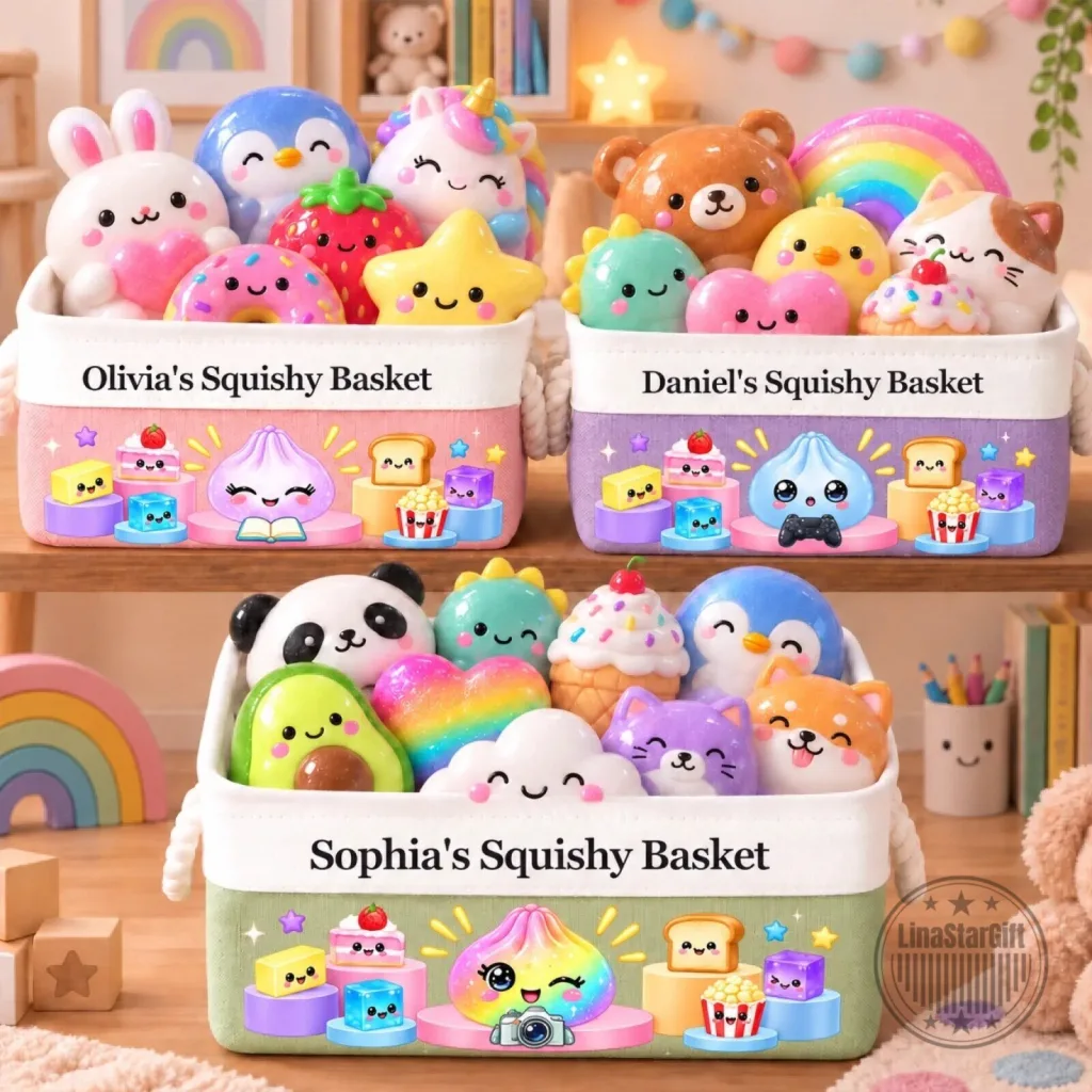 Personalized Kawaii Squishy Character Storage Basket for Kids