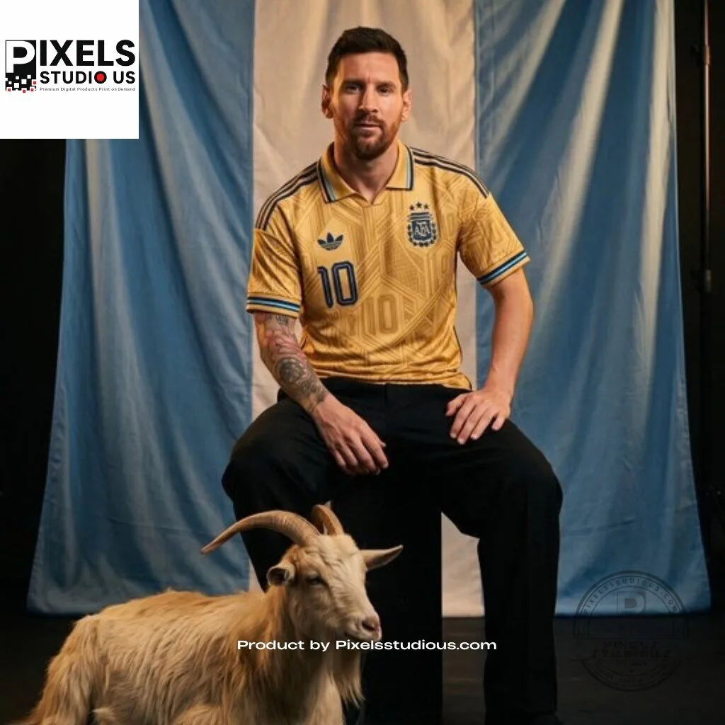 Argentina Messi 10 Coronados De Gloria Premium Gold Baroque Concept Soccer Jersey 10 Argentina Messi 10 Coronados De Gloria Premium Gold Baroque Concept Soccer Jersey 3D shirt or sports jersey with all-over print design