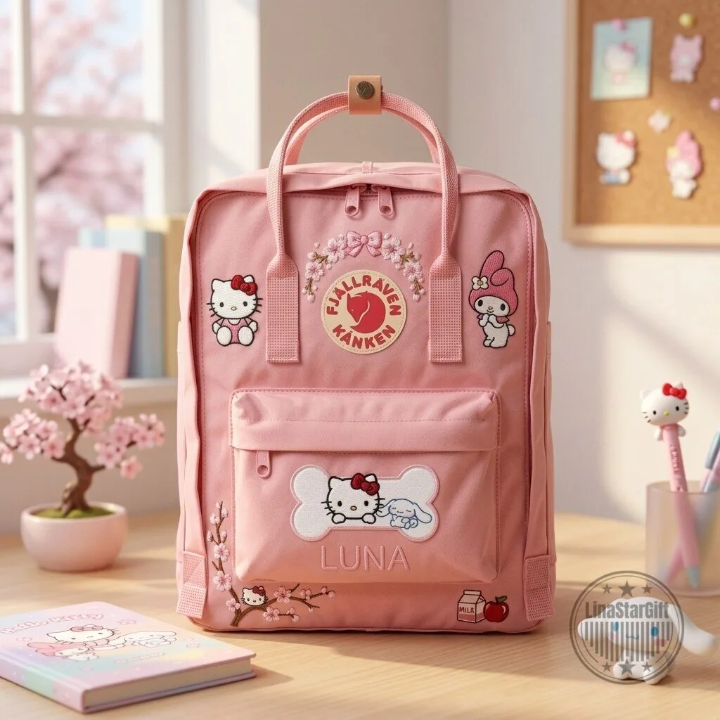 Hello Kitty and Friends Pink Fjallraven Kanken Embroidered Backpack