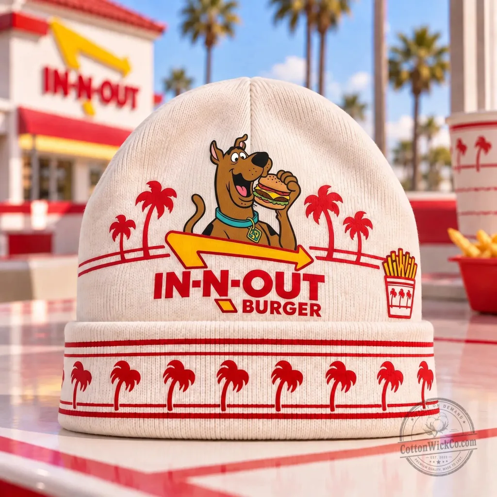 In-N-Out Burger Scooby-Doo Palm Tree Pattern Beanie Hat 51 In-N-Out Burger Scooby-Doo Palm Tree Pattern Beanie Hat
