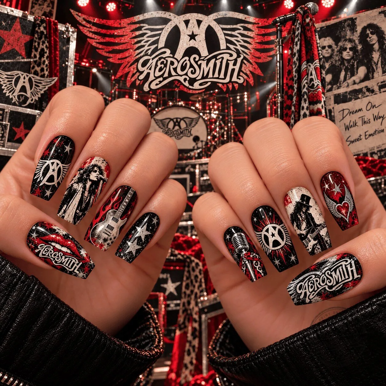 Aerosmith Wings of Rock Music Band Press-On Nails Set