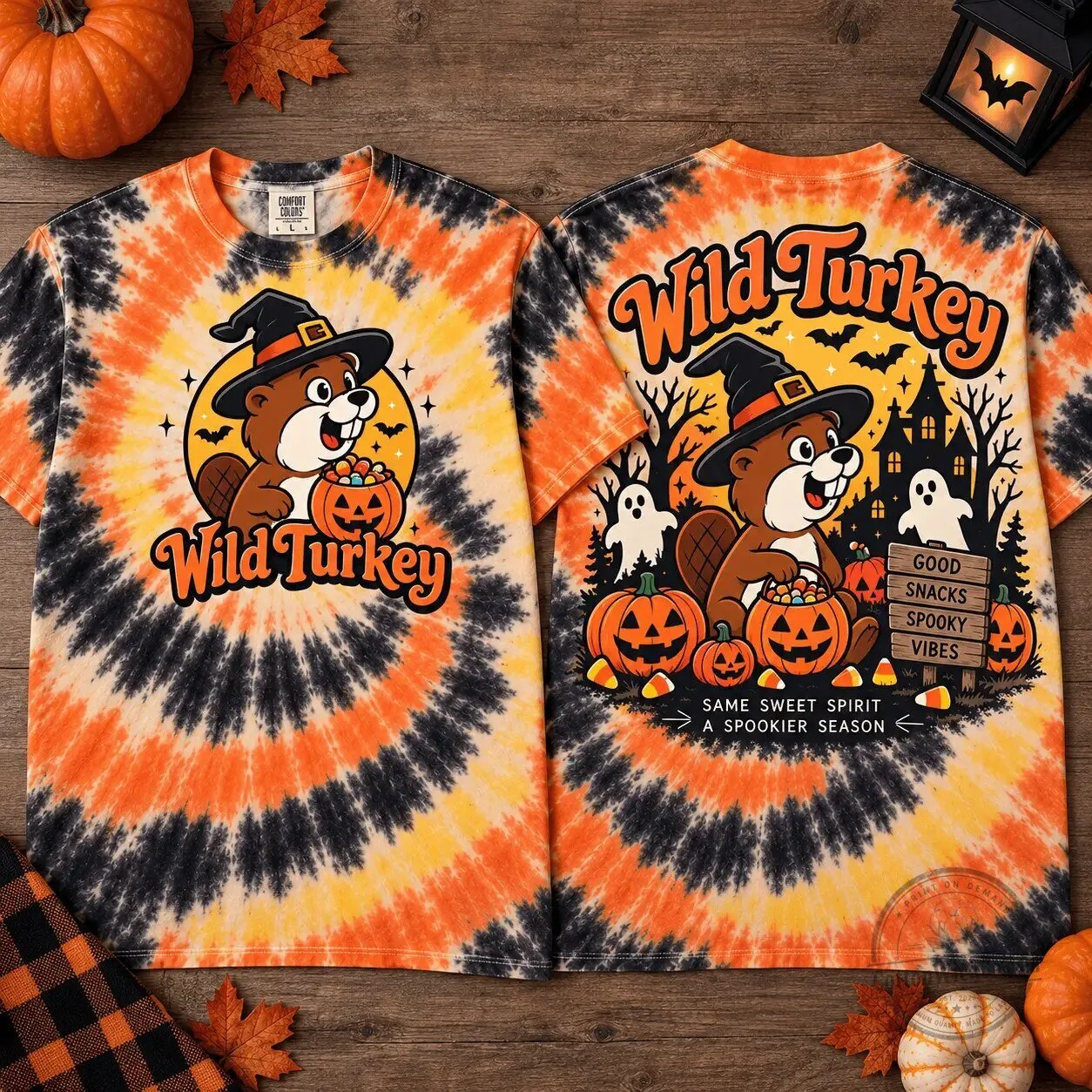 Wild Turkey Spooky Season Halloween Tie-Dye T-Shirt