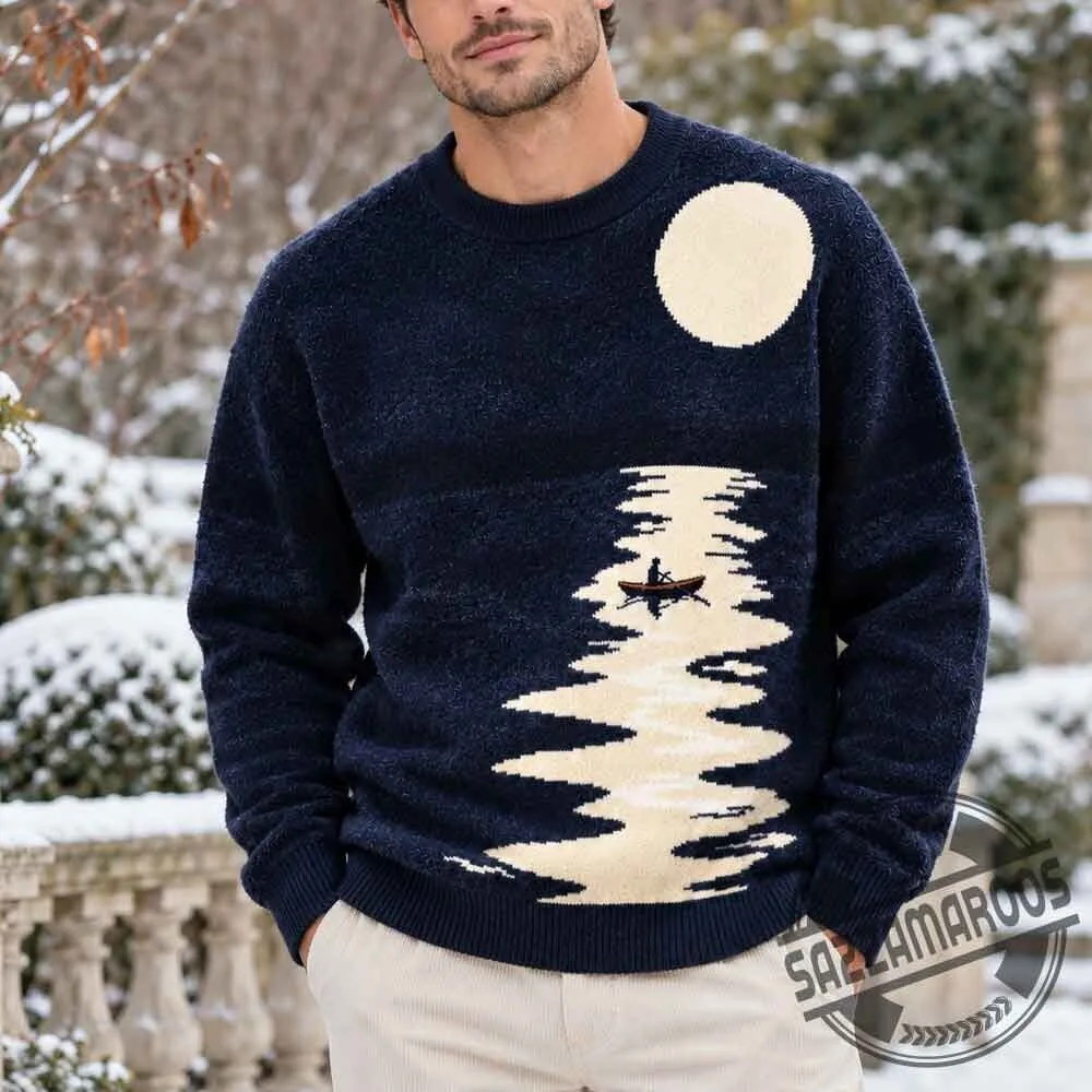 Moonlit River Landscape Jacquard Knit Sweater 6 Moonlit River Landscape Jacquard Knit Sweater