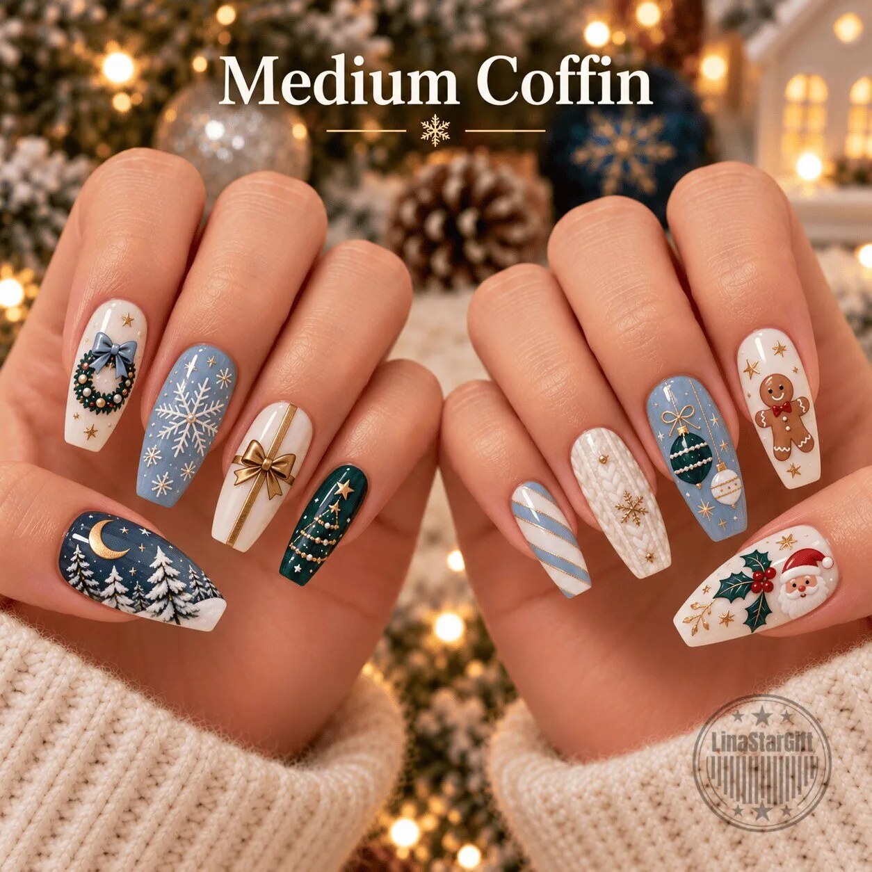 Christmas Winter Wonderland Snowflake Gingerbread Santa Press-On Nails Set