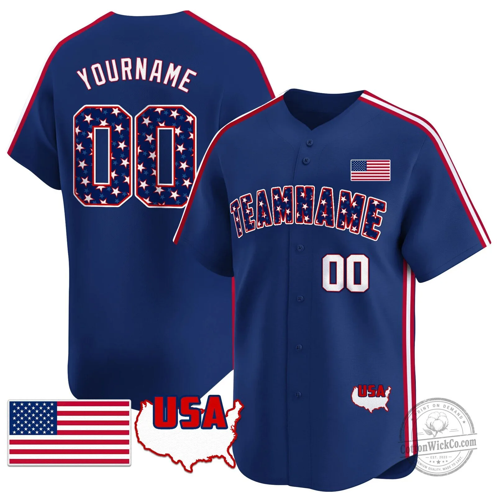 Custom American Flag Patriotic Baseball Jersey with Stars and Stripes Numbers