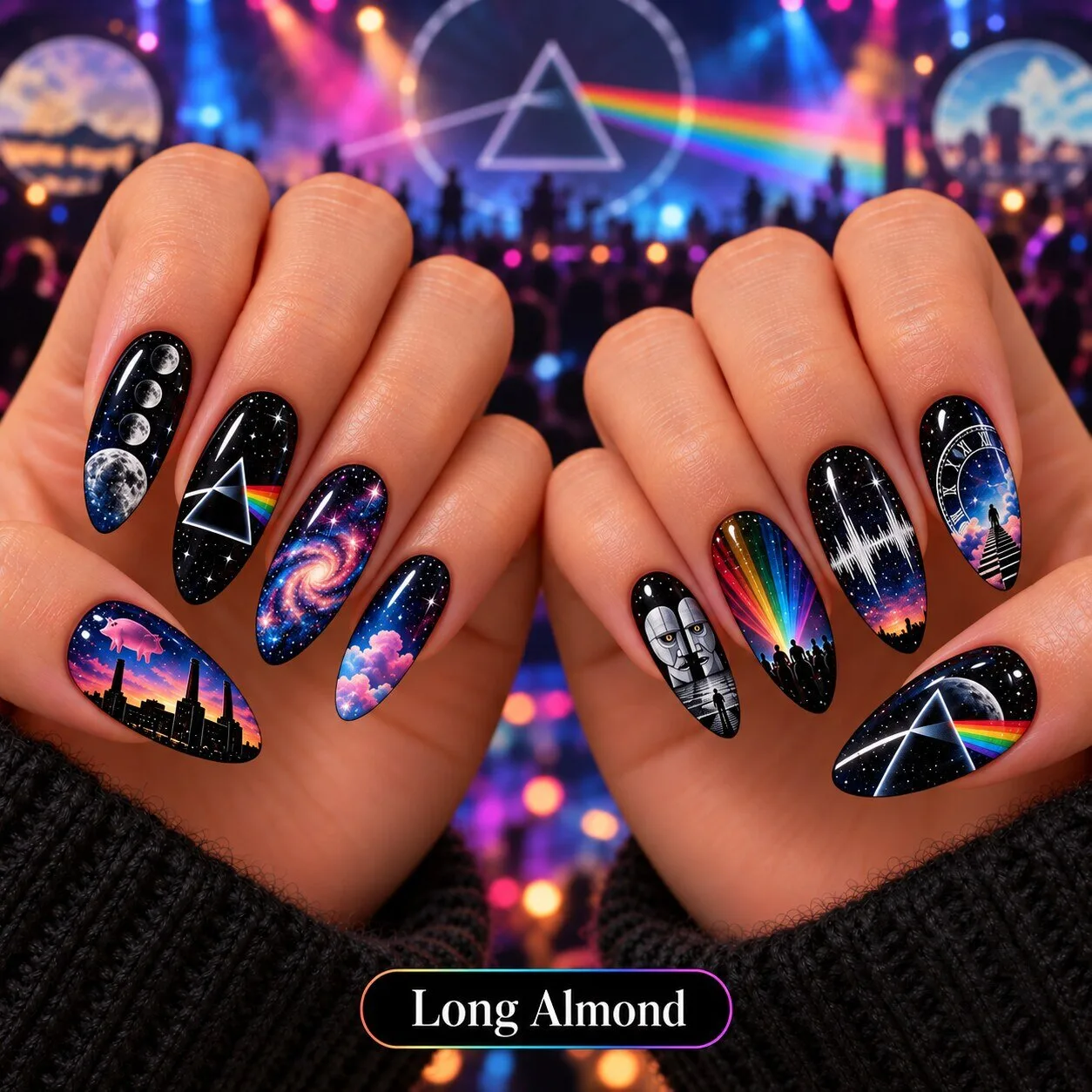 Pink Floyd Dark Side of the Moon Album Art Long Almond Press-On Nails