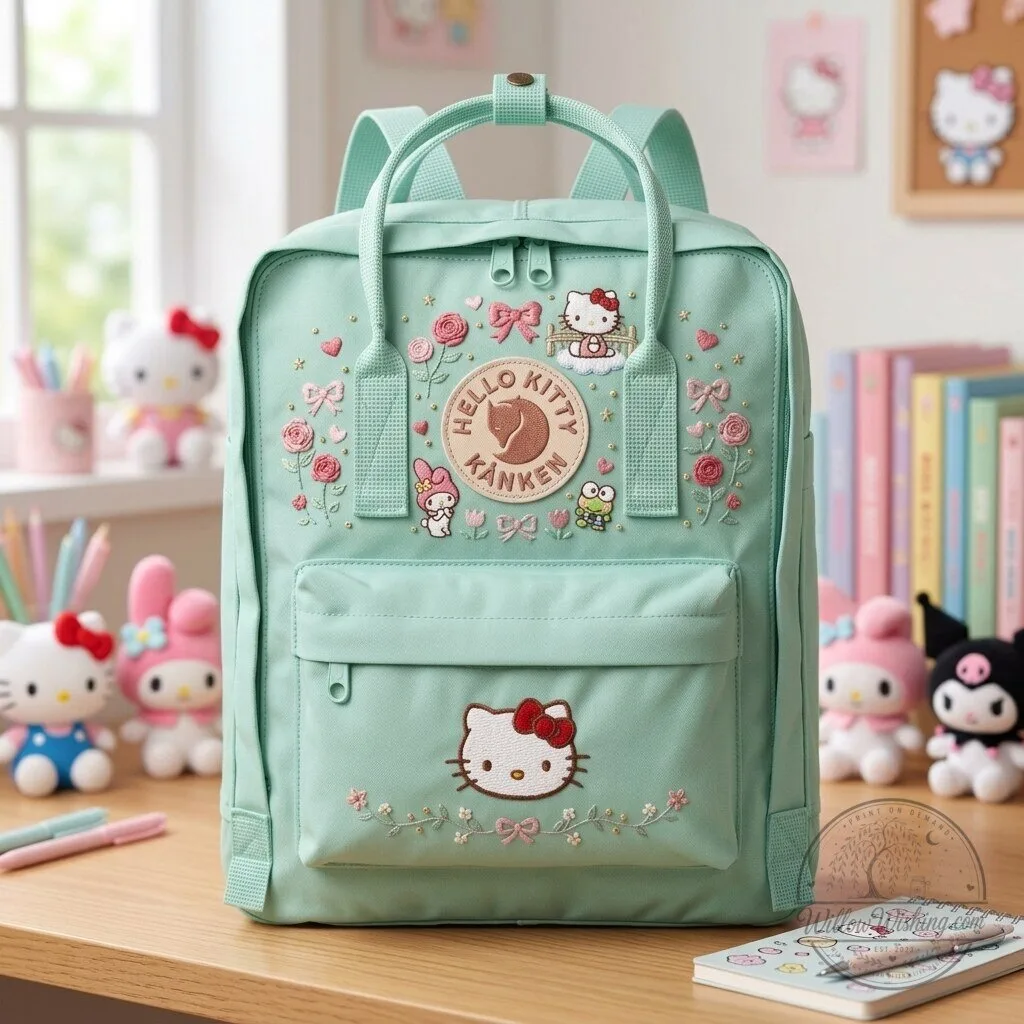 Hello Kitty Fjallraven Kanken Embroidered Mint Green Backpack with Sanrio Characters 8 Hello Kitty Fjallraven Kanken Embroidered Mint Green Backpack with Sanrio Characters