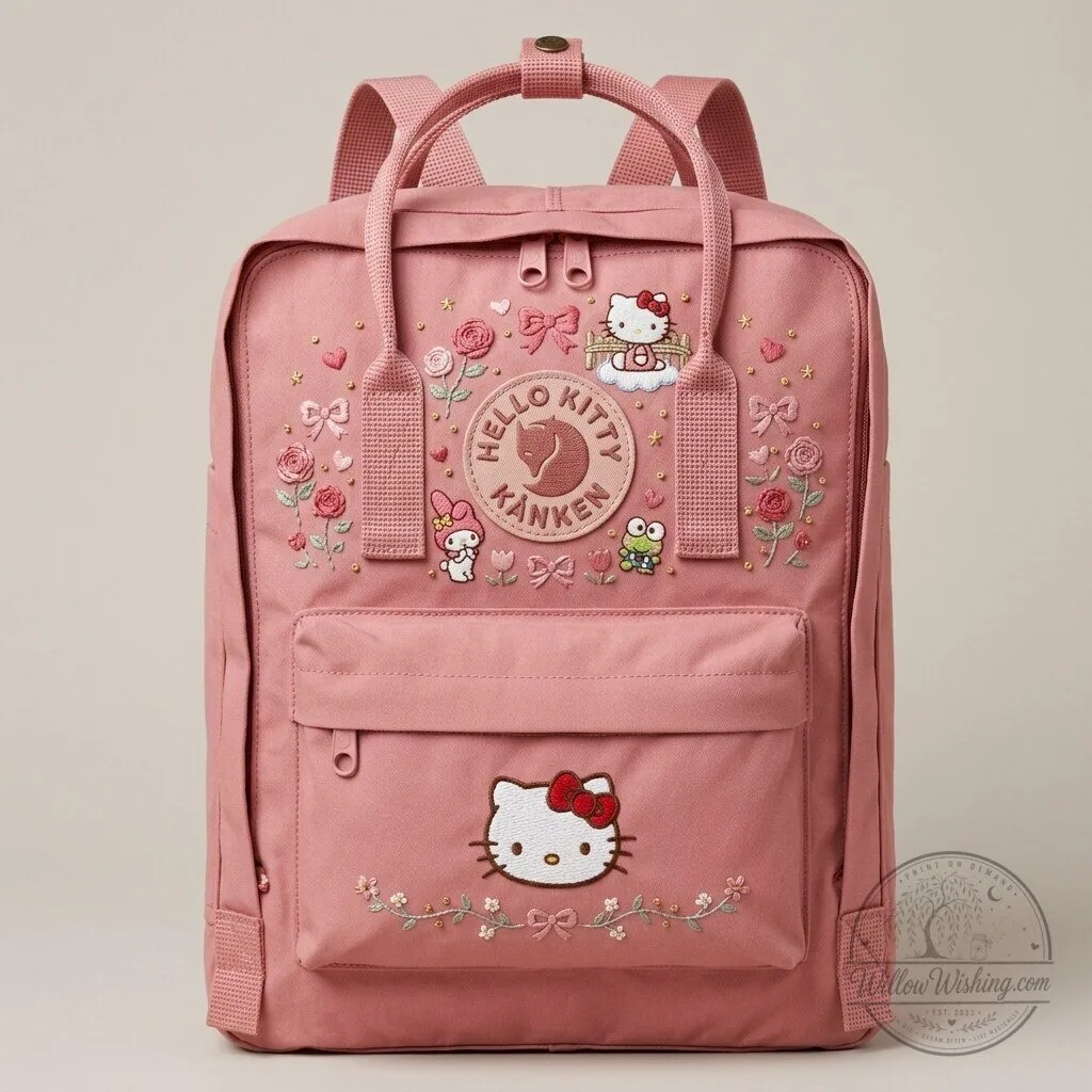 Hello Kitty Fjallraven Kanken Embroidered Mint Green Backpack with Sanrio Characters 10 Hello Kitty Fjallraven Kanken Embroidered Mint Green Backpack with Sanrio Characters