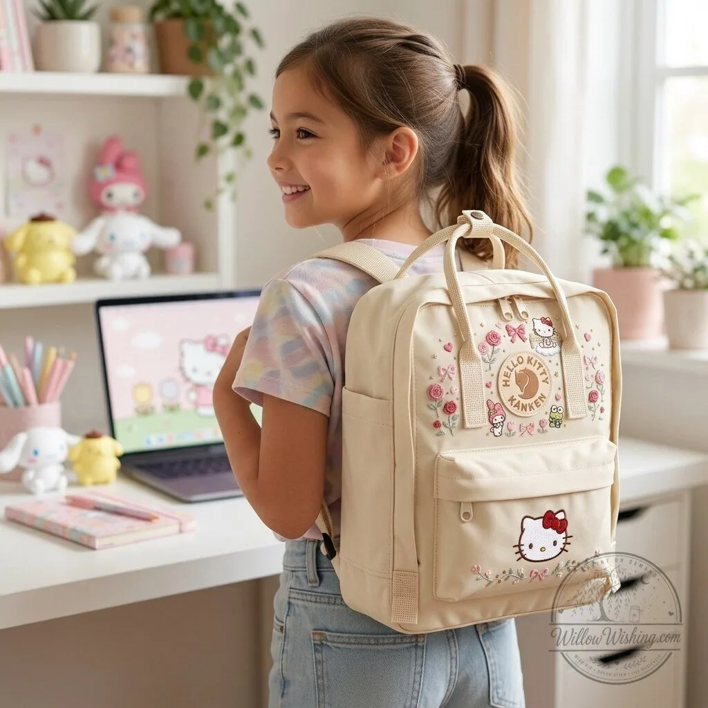 Hello Kitty Fjallraven Kanken Embroidered Mint Green Backpack with Sanrio Characters 11 Hello Kitty Fjallraven Kanken Embroidered Mint Green Backpack with Sanrio Characters