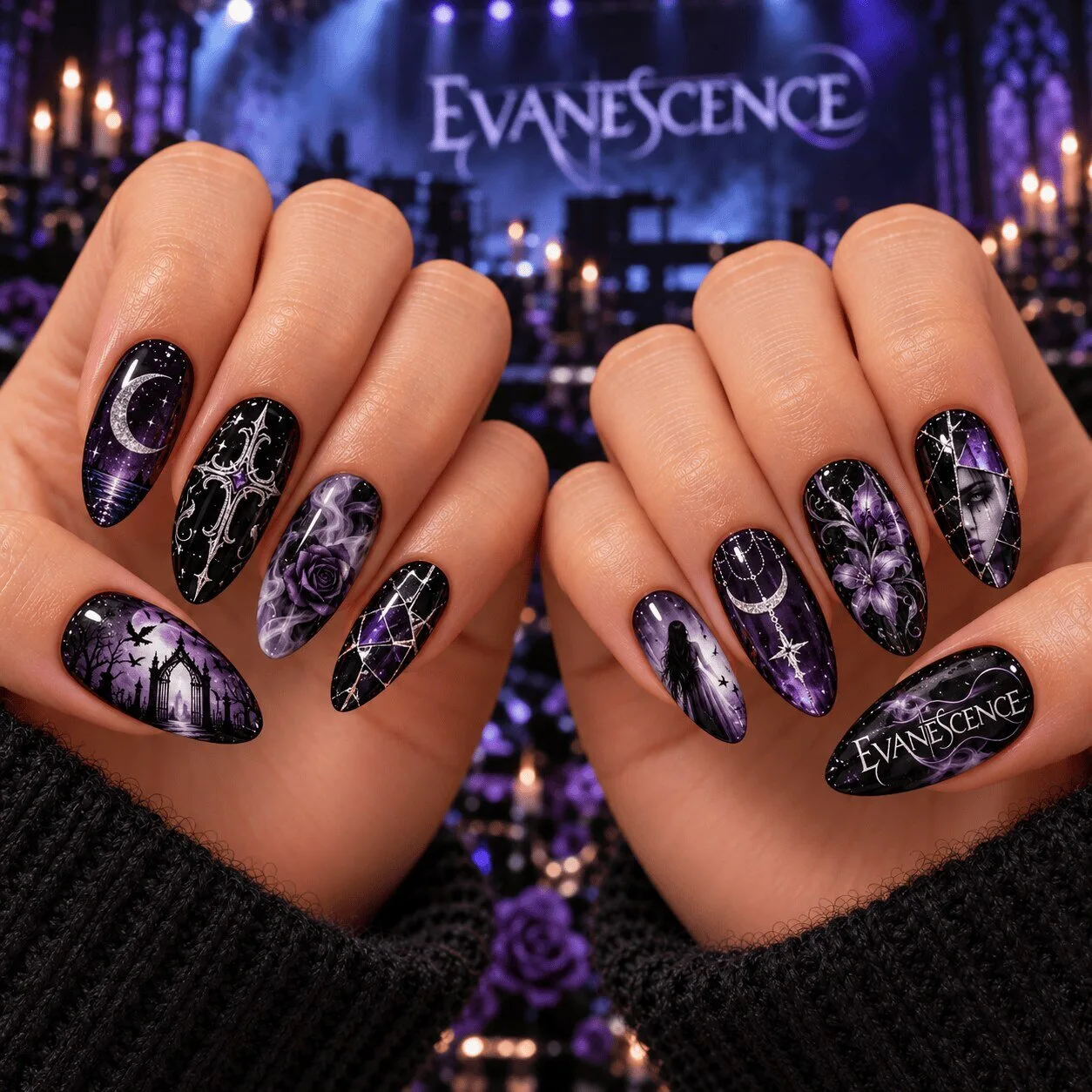 Evanescence Fallen Album Art Gothic Purple Press-On Nails Set