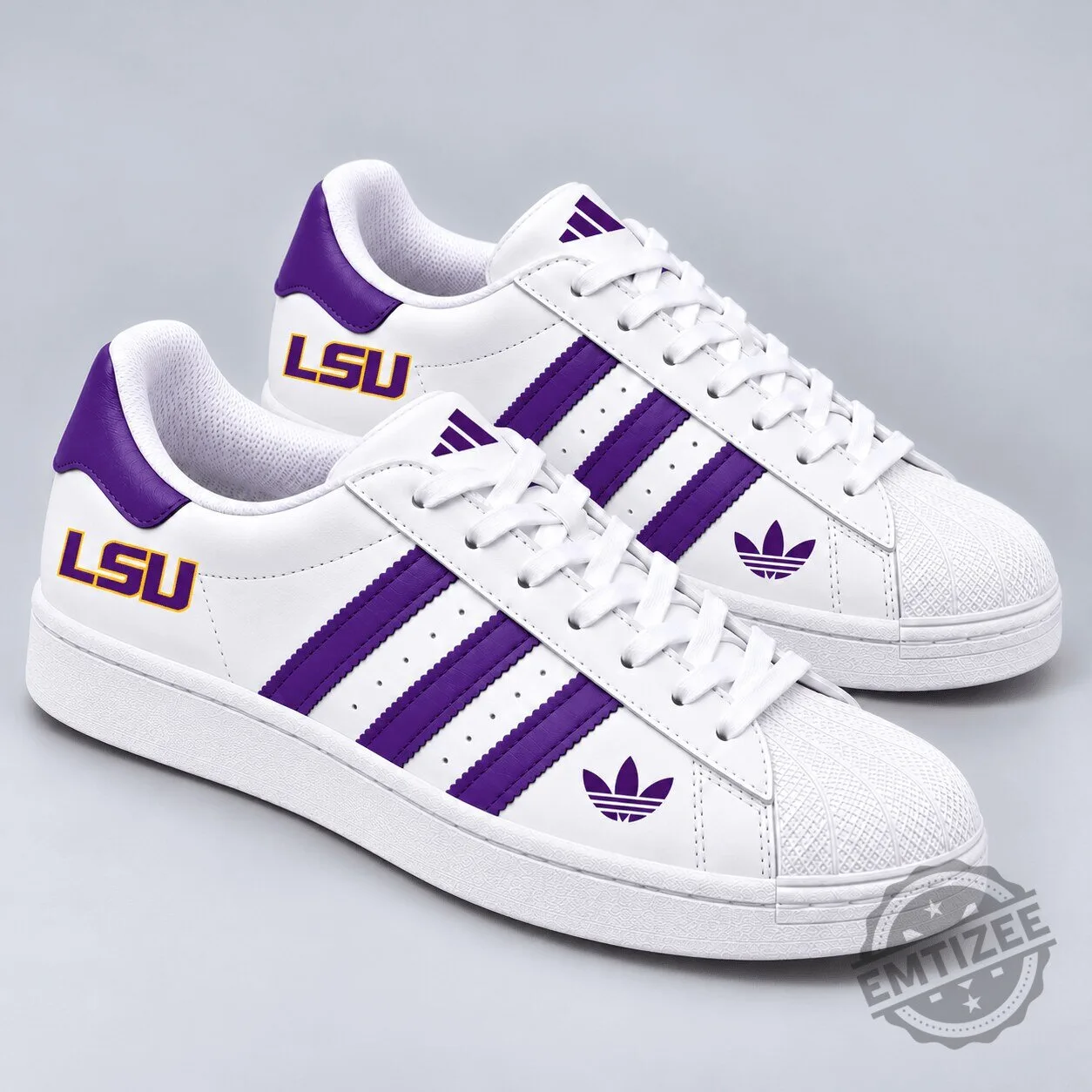 LSU Tigers NCAA Purple Stripes White Superstar Shoes