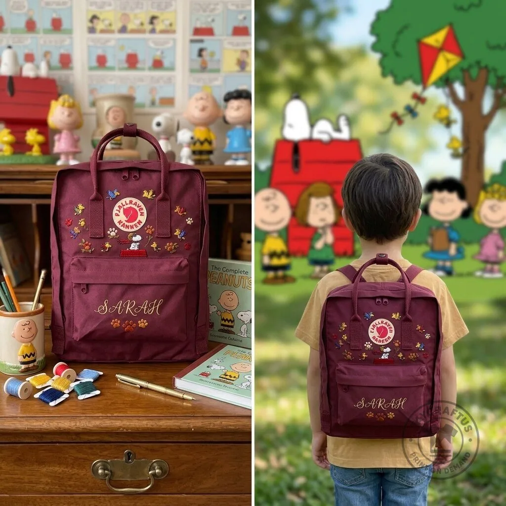 Snoopy Peanuts Character Embroidered Personalized Fjallraven Kanken Backpack