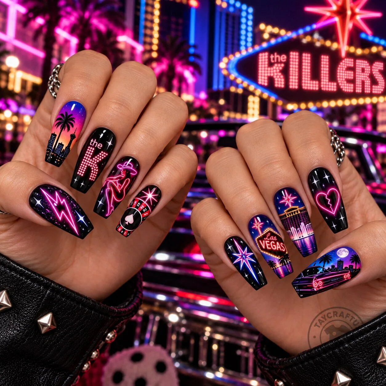 The Killers Las Vegas Neon Glam Rock Music Band Press-On Nails Set