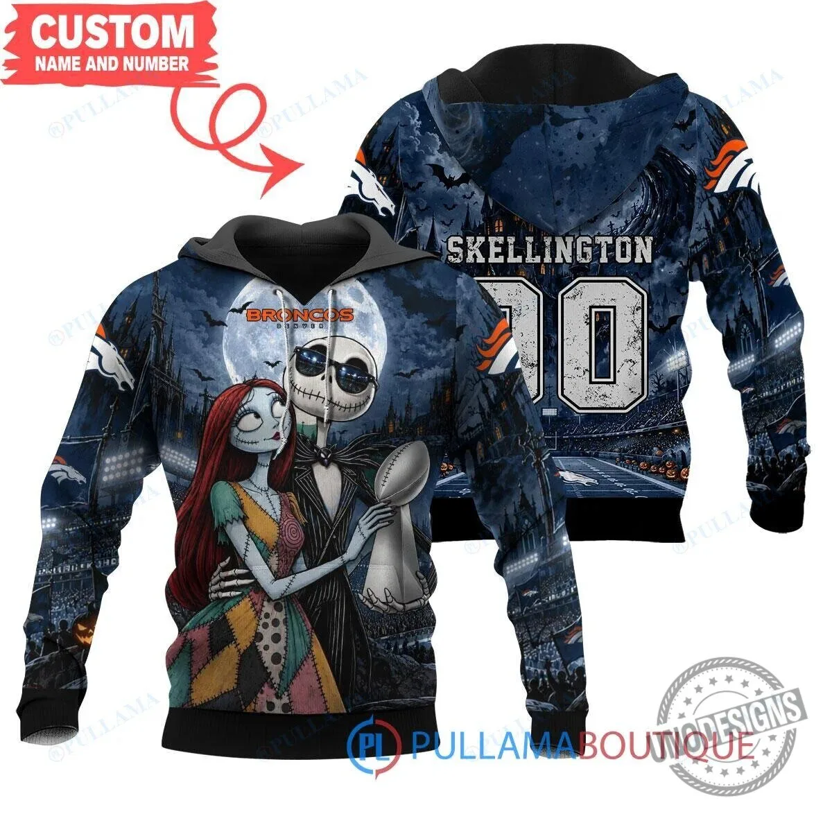 Denver Broncos Jack Skellington Sally Nightmare Before Christmas Hoodie