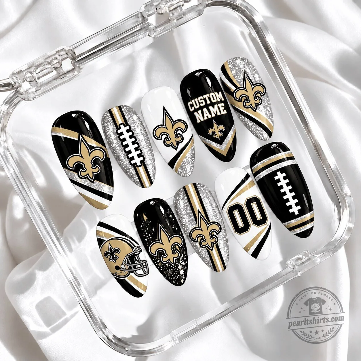 New Orleans Saints Football Team Glitter Custom Press On Nails Set