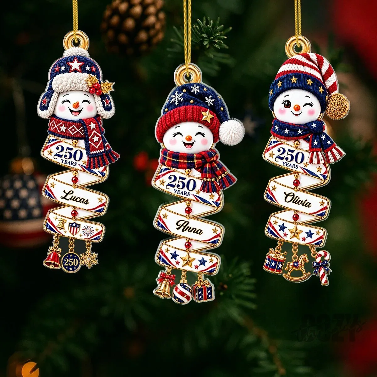 Personalized 250 Years America Snowman Christmas Tree Ornament 7 Personalized 250 Years America Snowman Christmas Tree Ornament