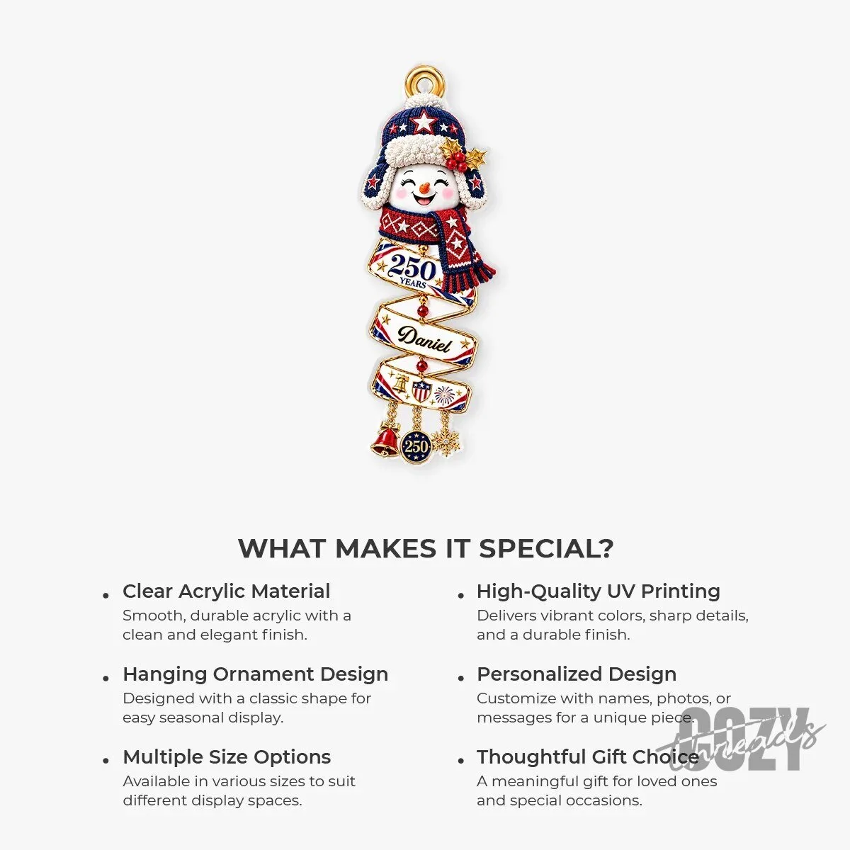 Personalized 250 Years America Snowman Christmas Tree Ornament 11 Personalized 250 Years America Snowman Christmas Tree Ornament