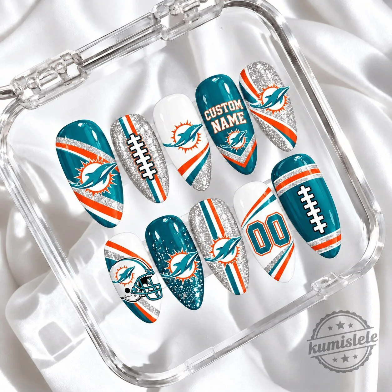 Miami Dolphins NFL Football Custom Name and Number Press On Nails Set