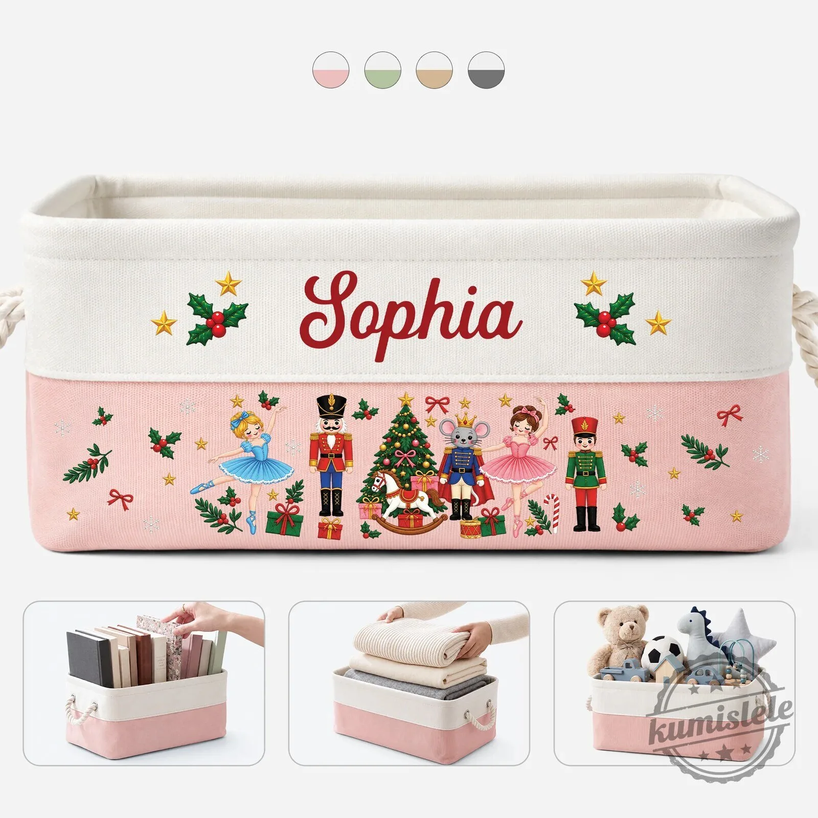 Personalized Nutcracker Ballet Christmas Storage Basket for Kids Toys and Books