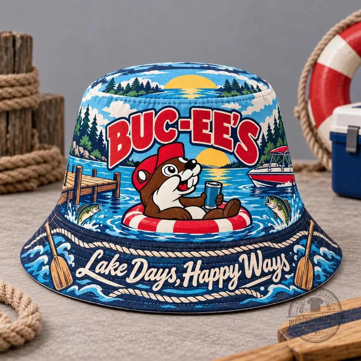 Buc-ee's Lake Days Happy Ways Fishing Printed Bucket Hat